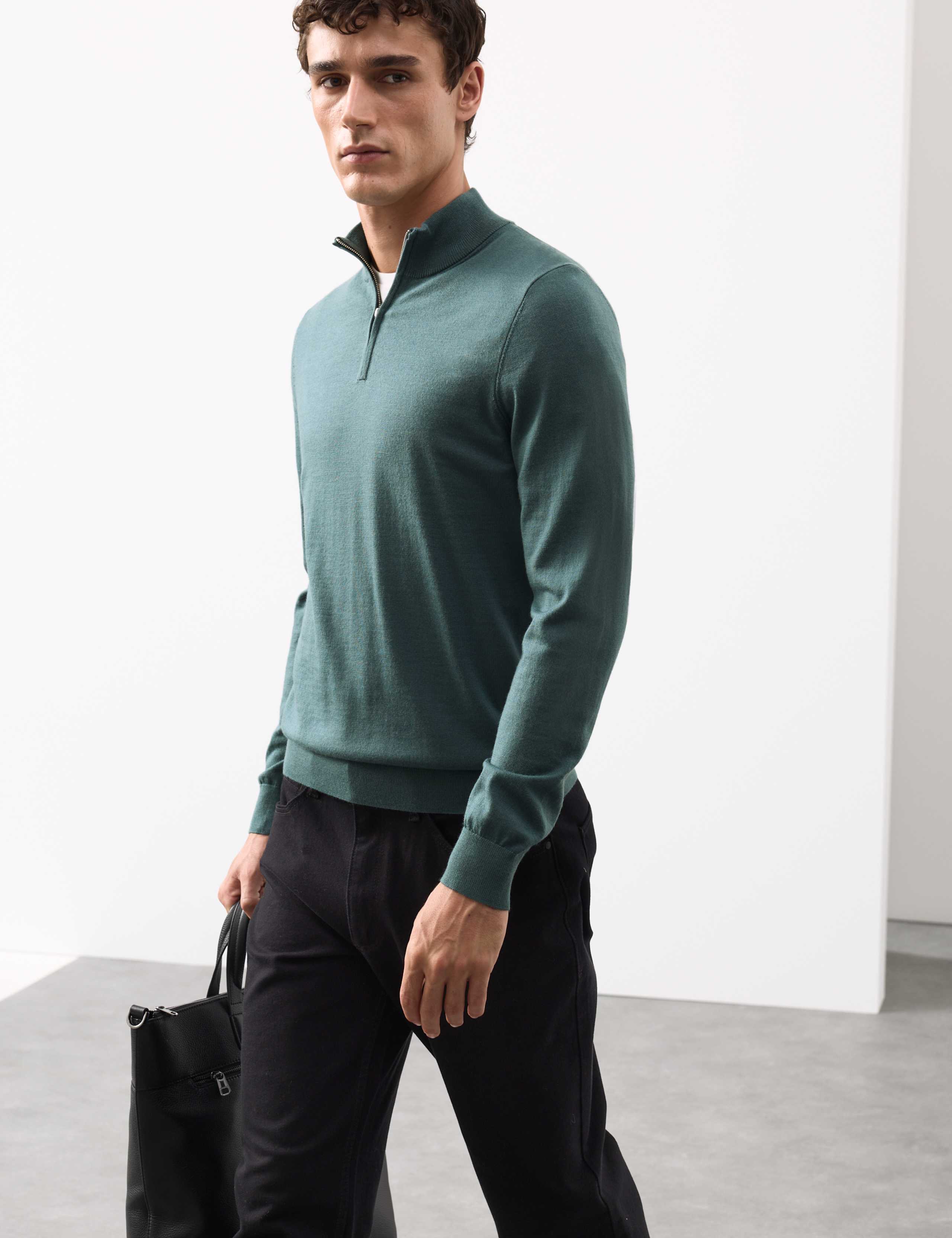 Pure Extra Fine Merino Wool Half Zip Jumper 5 of 6