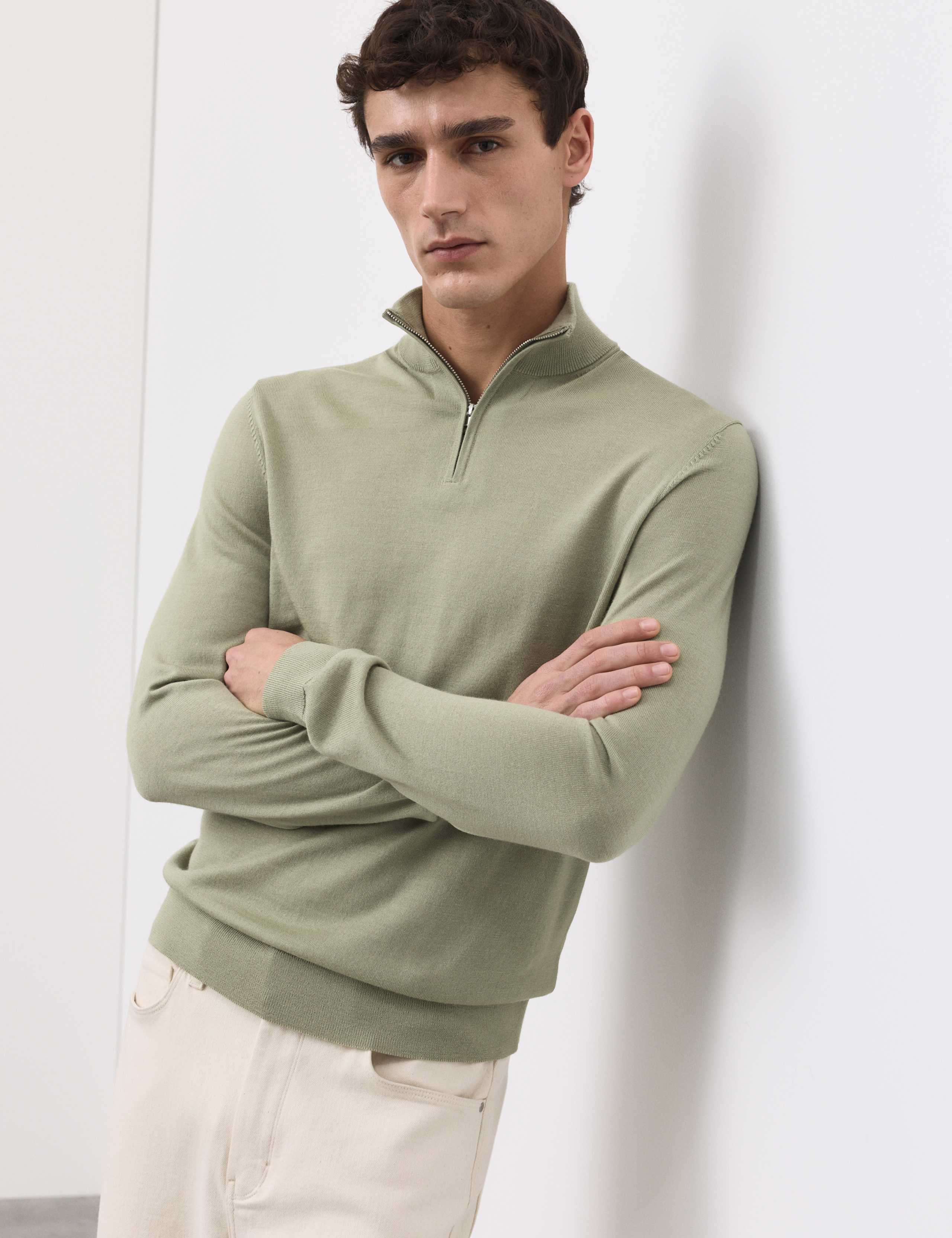 Pure Extra Fine Merino Wool Half Zip Jumper 1 of 6
