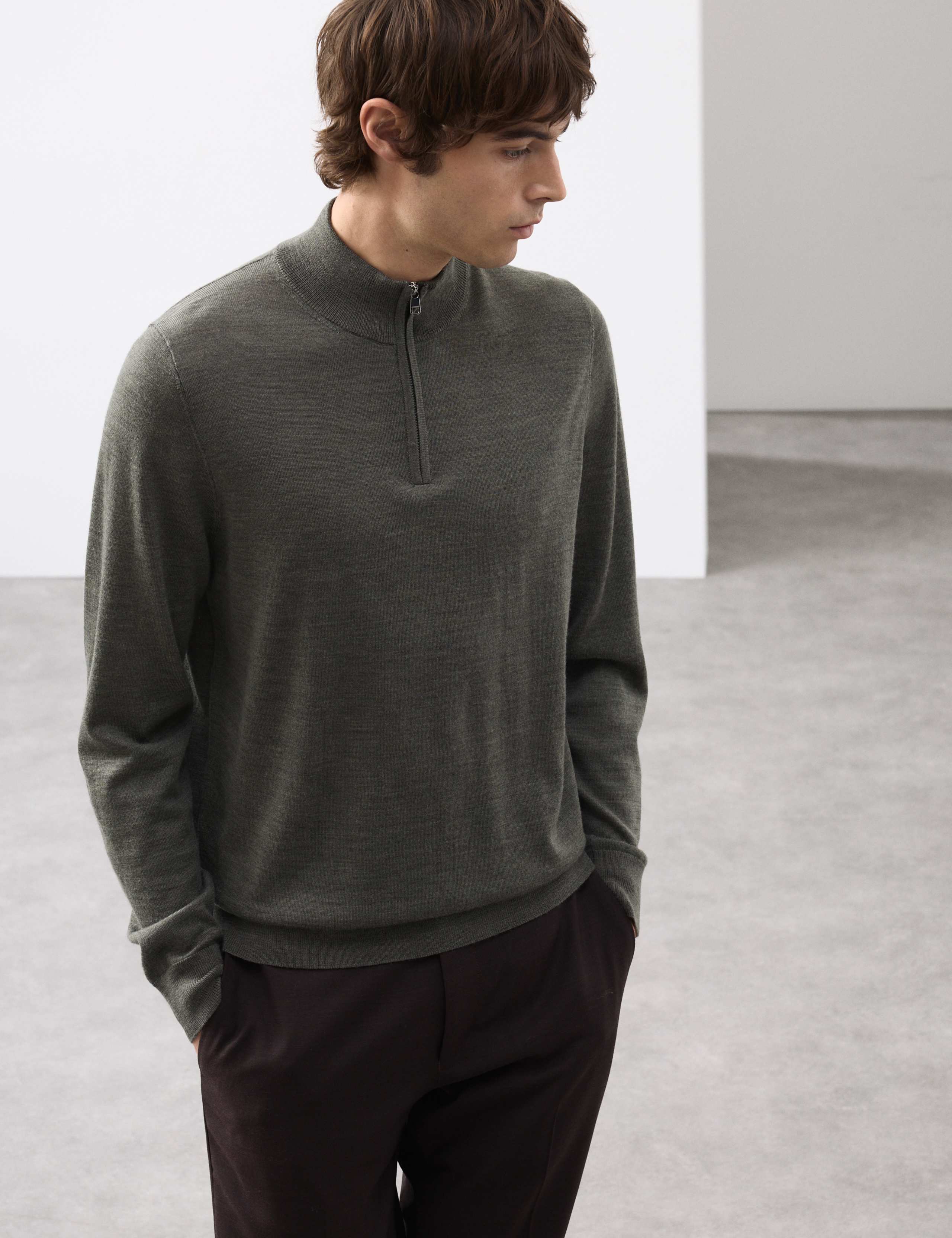 Pure Extra Fine Merino Wool Half Zip Jumper 1 of 6