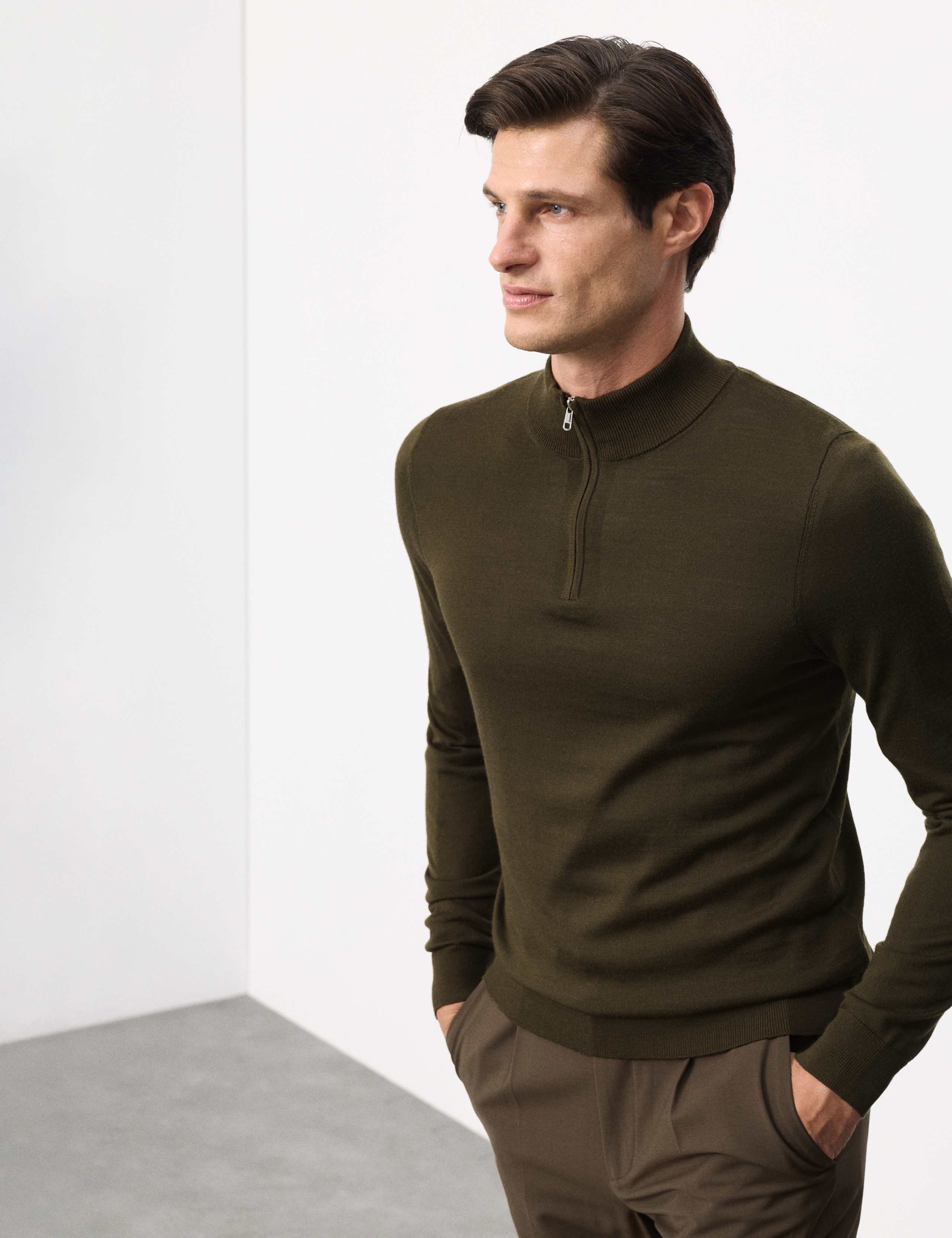 Pure Extra Fine Merino Wool Half Zip Jumper 1 of 6