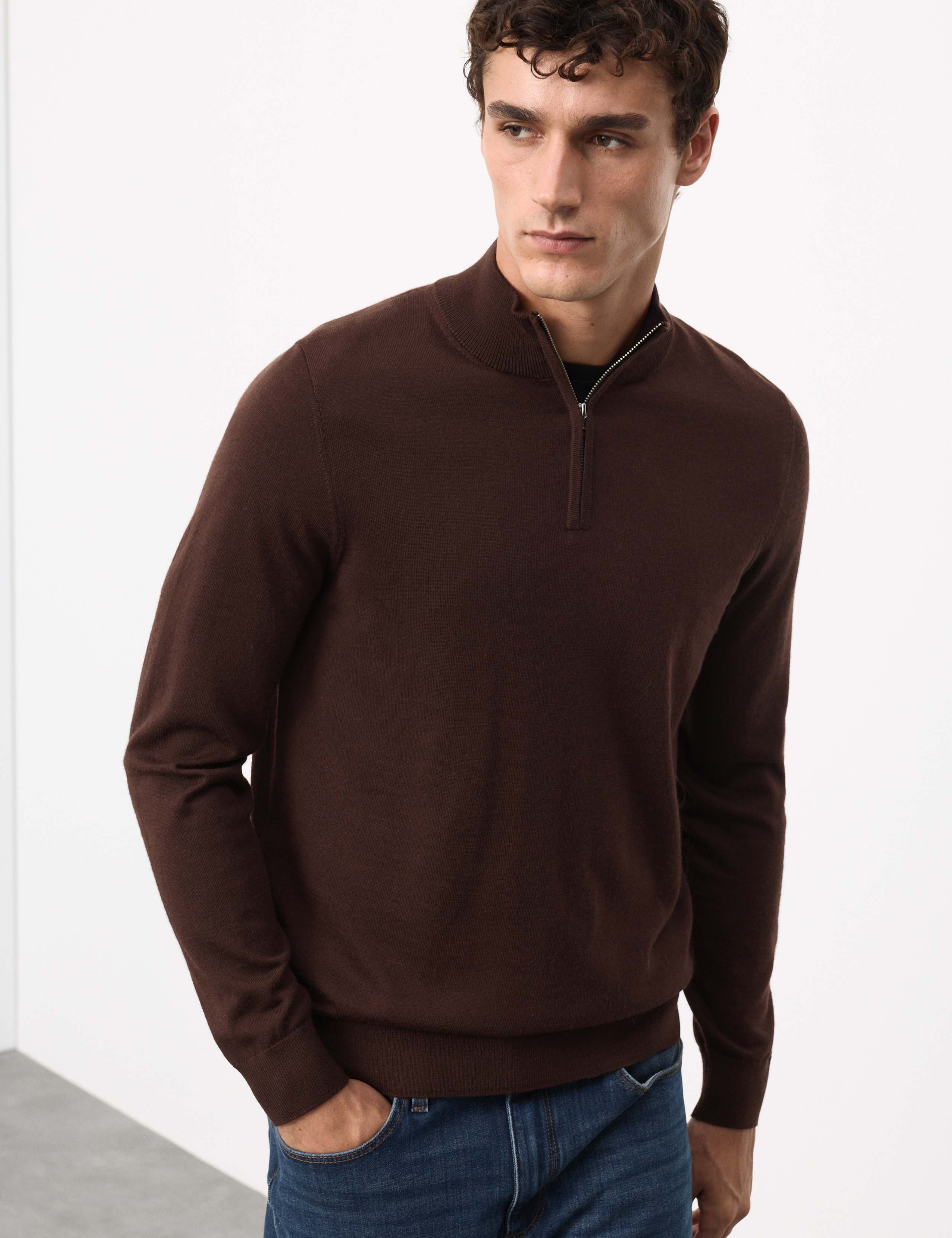 Pure Extra Fine Merino Wool Half Zip Jumper 7 of 7