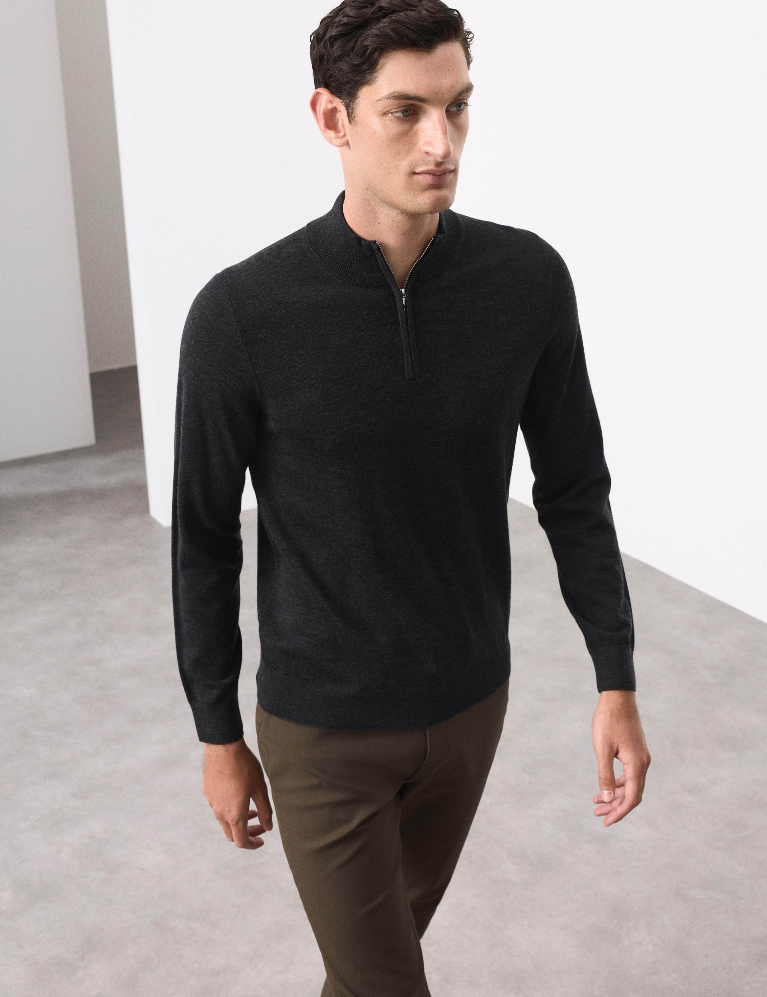 Pure Extra Fine Merino Wool Half Zip Jumper 3 of 5