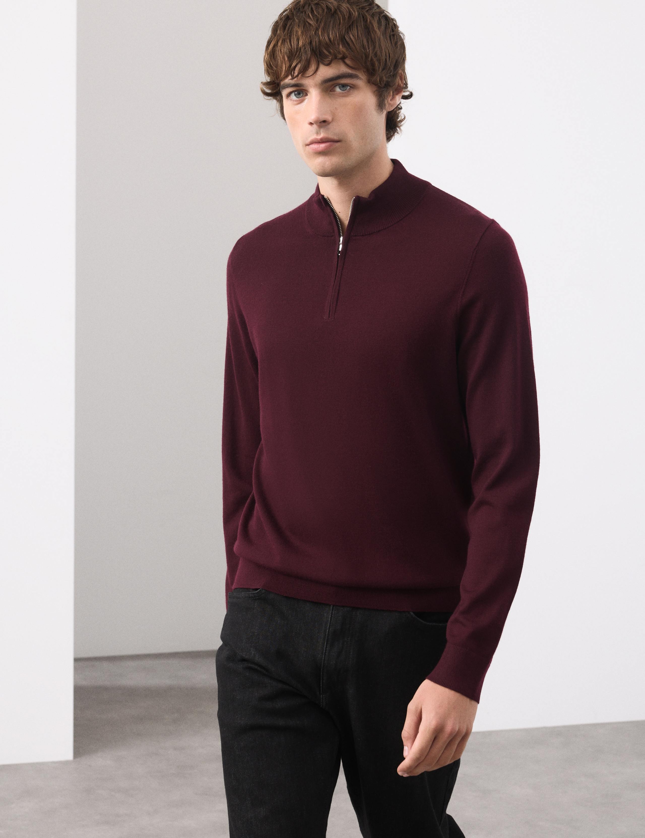 Pure Extra Fine Merino Wool Half Zip Jumper 1 of 7