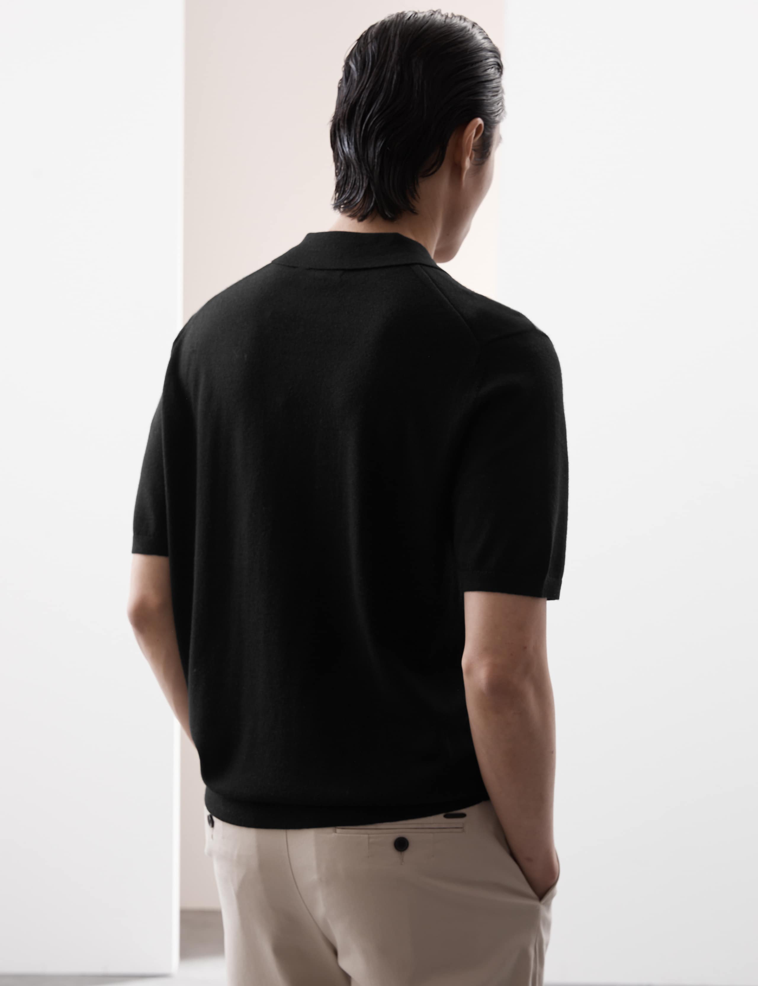 Pure Extra Fine Merino Wool Knitted Polo Shirt 4 of 7