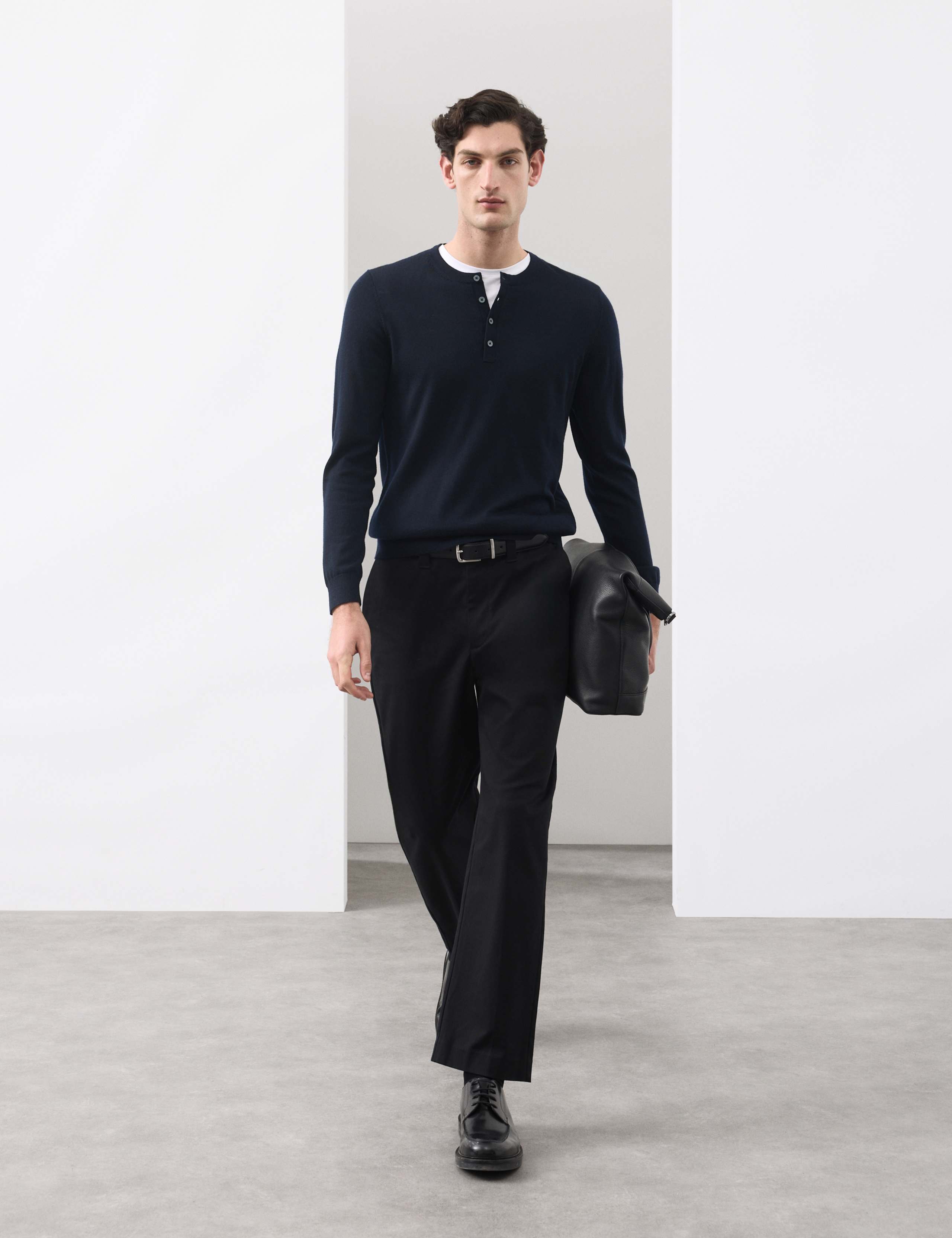 Pure Extra Fine Merino Wool Henley Jumper 3 of 5