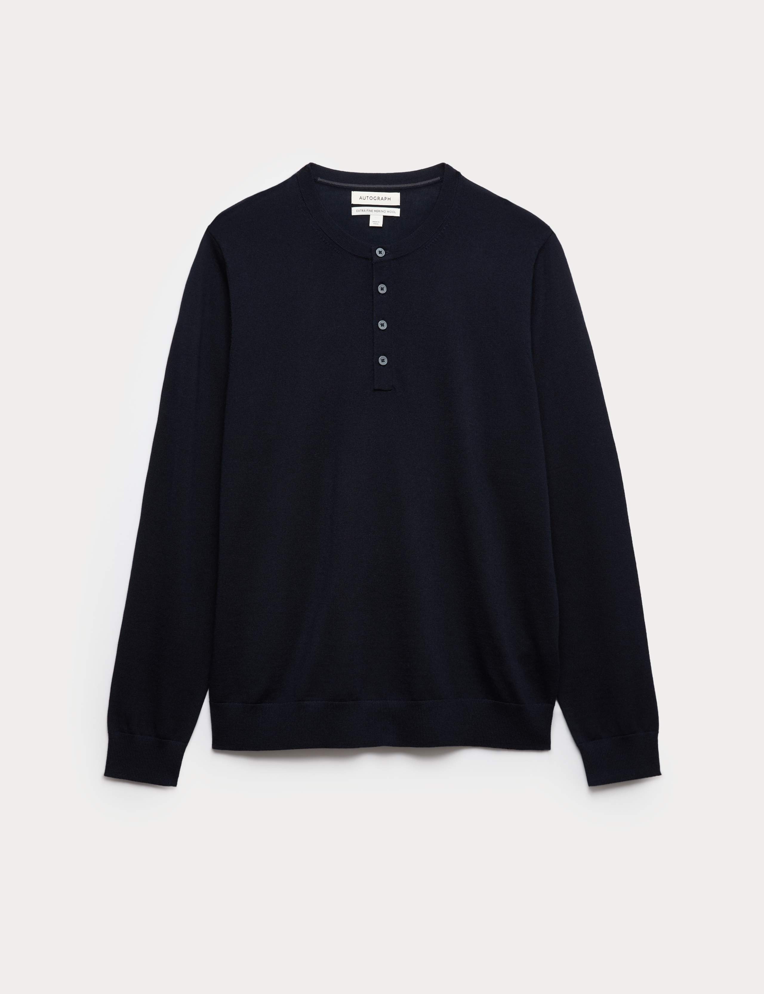 Pure Extra Fine Merino Wool Henley Jumper 2 of 5
