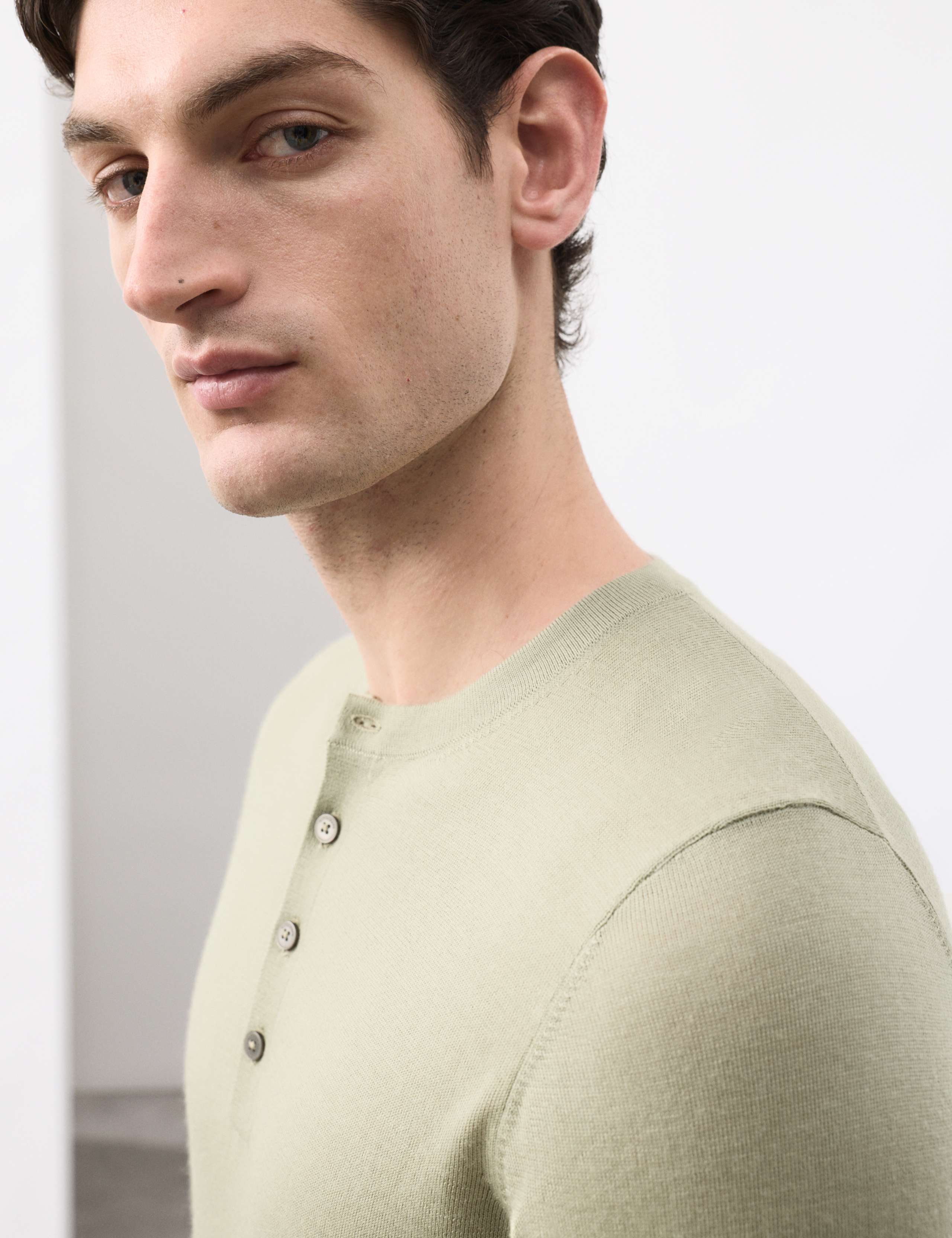Pure Extra Fine Merino Wool Henley Jumper 6 of 6