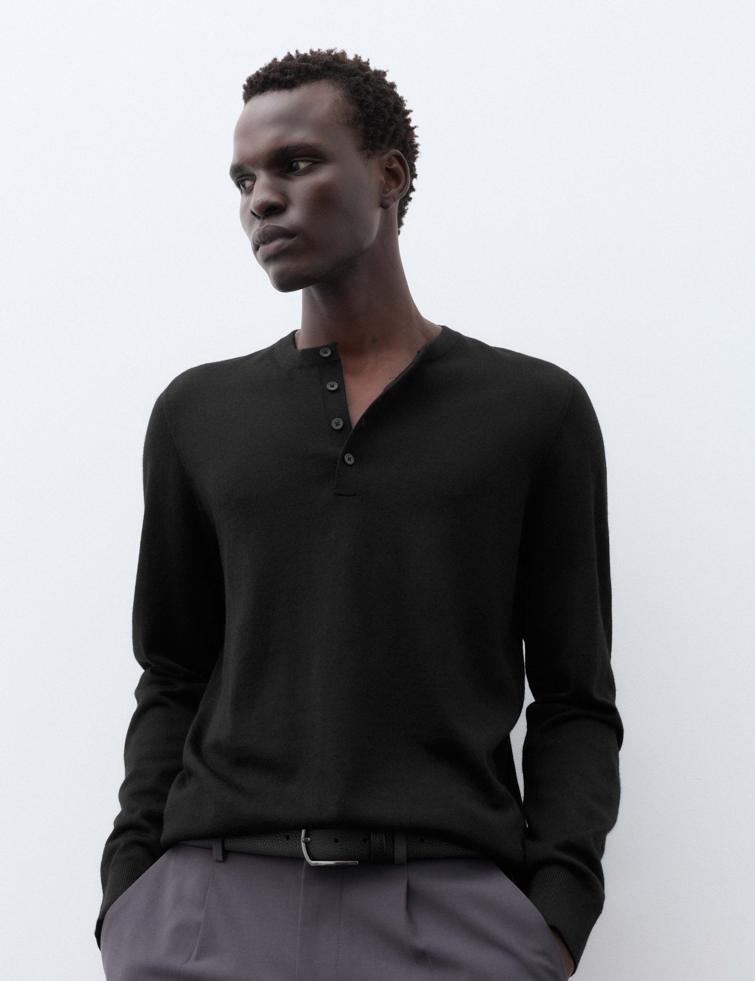 Pure Extra Fine Merino Wool Henley Jumper 1 of 7