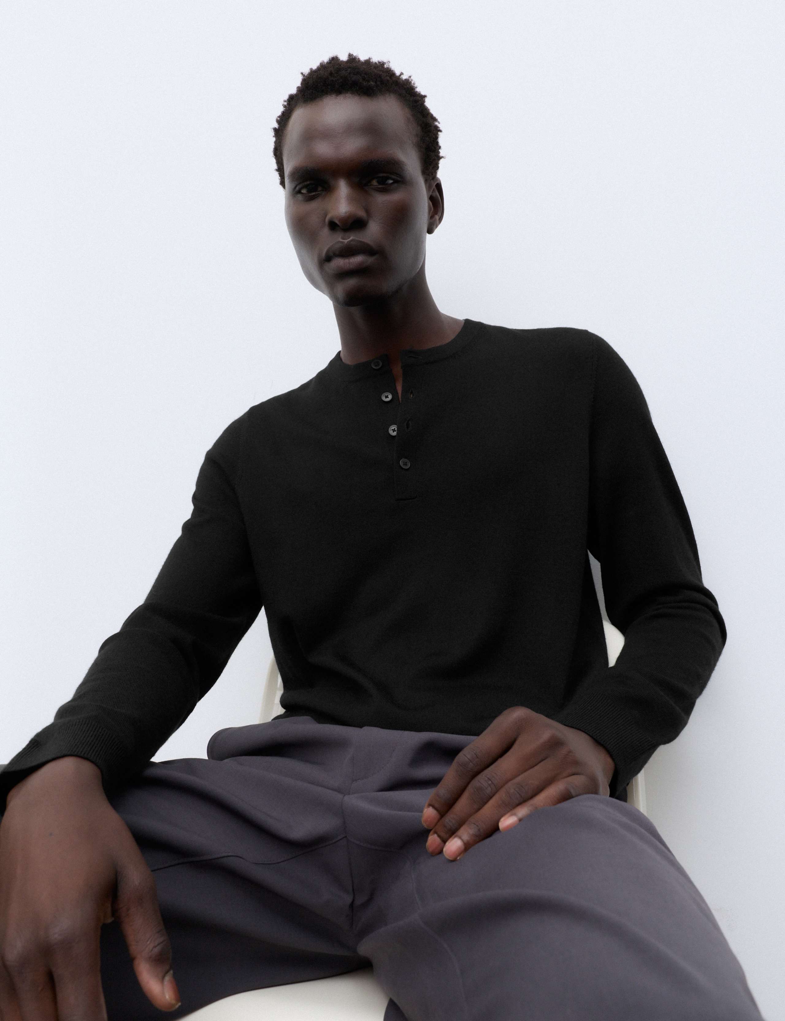 Pure Extra Fine Merino Wool Henley Jumper 4 of 7