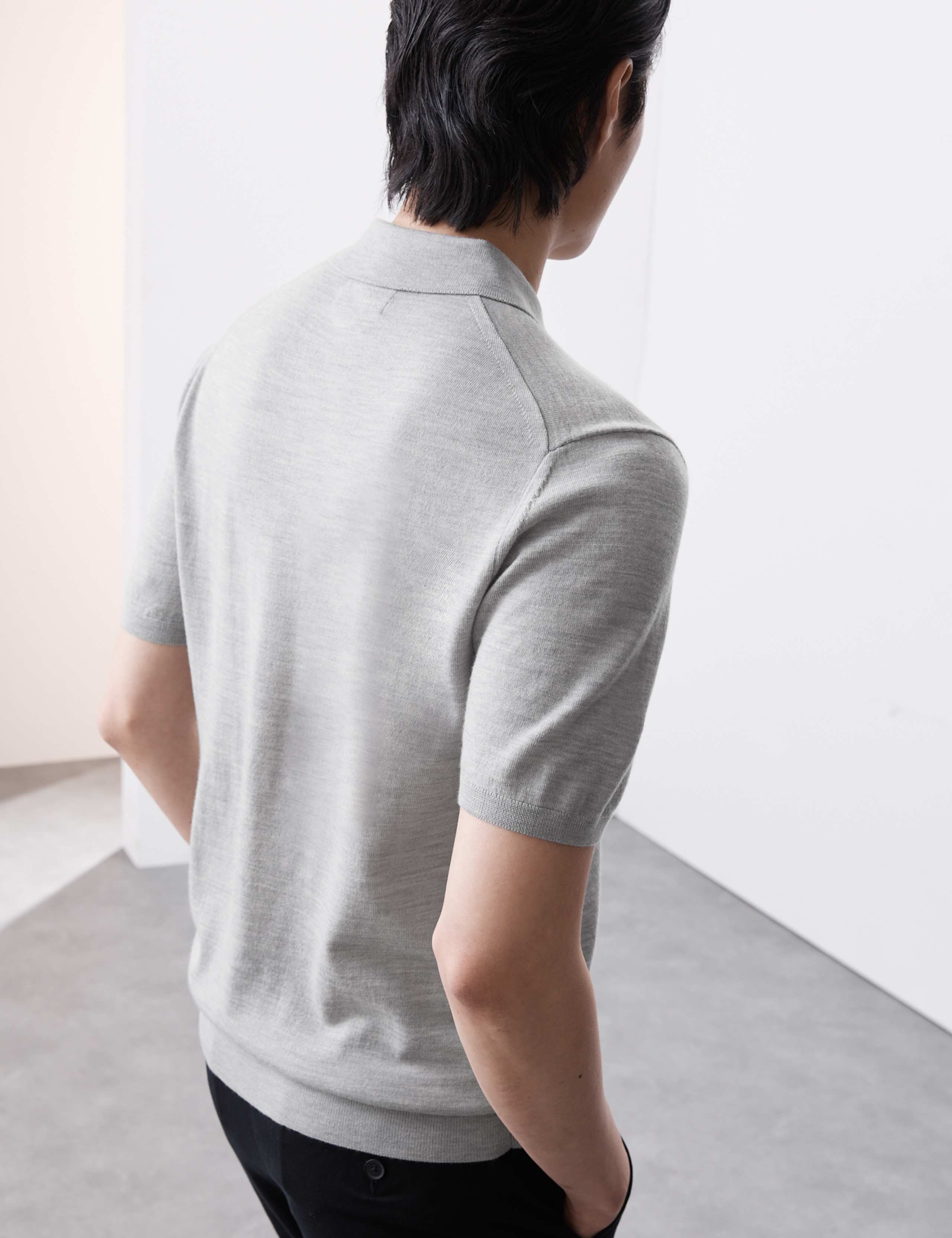 Pure Extra Fine Merino Wool Knitted Polo Shirt 4 of 7