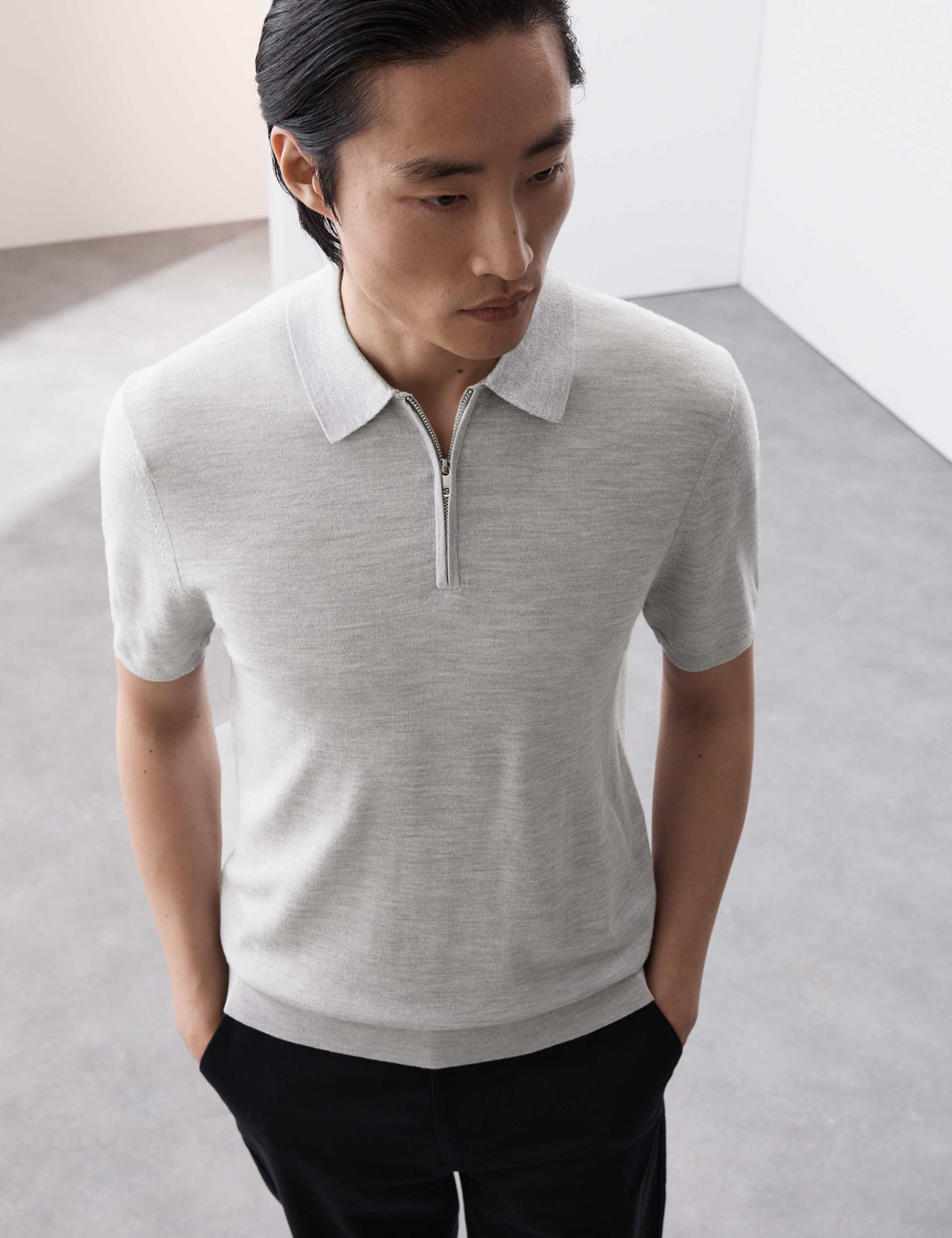 Pure Extra Fine Merino Wool Knitted Polo Shirt 6 of 7