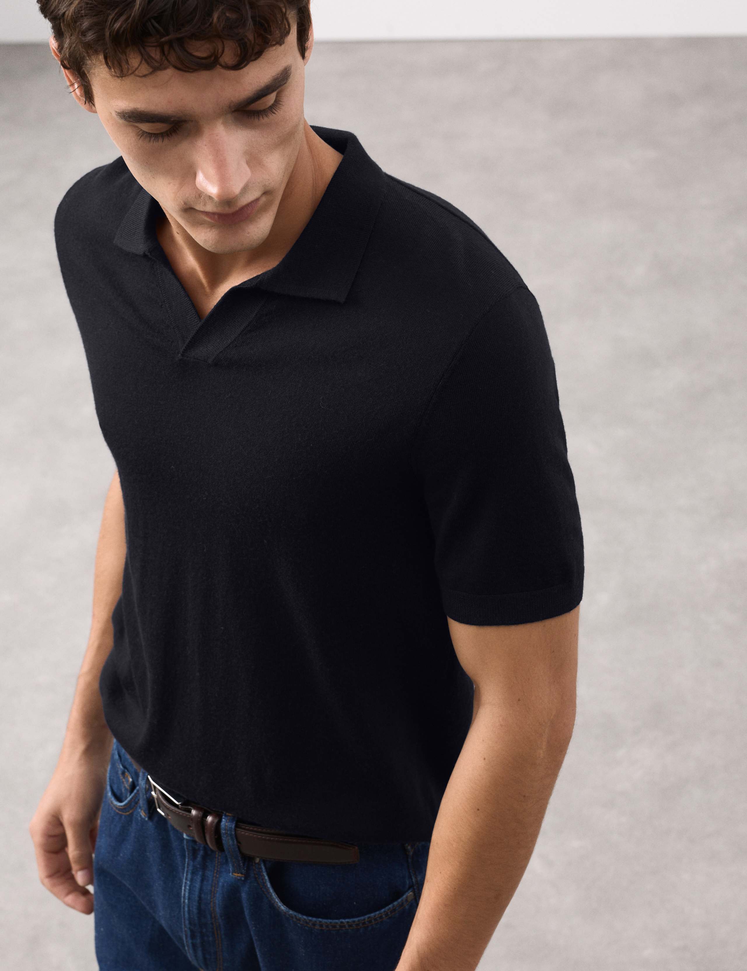 Pure Extra Fine Merino Wool Knitted Polo Shirt 5 of 7