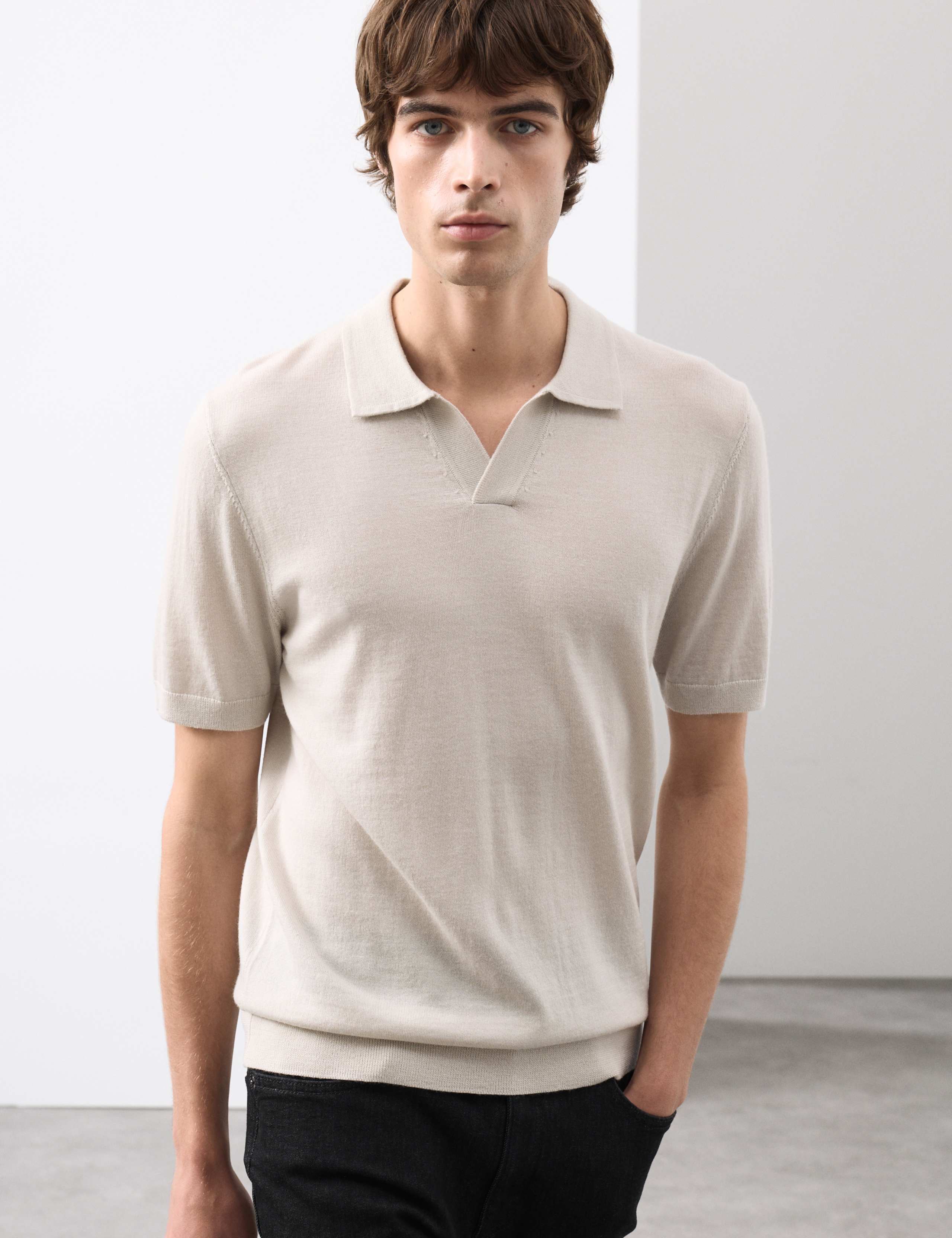 Pure Extra Fine Merino Wool Knitted Polo Shirt 5 of 6