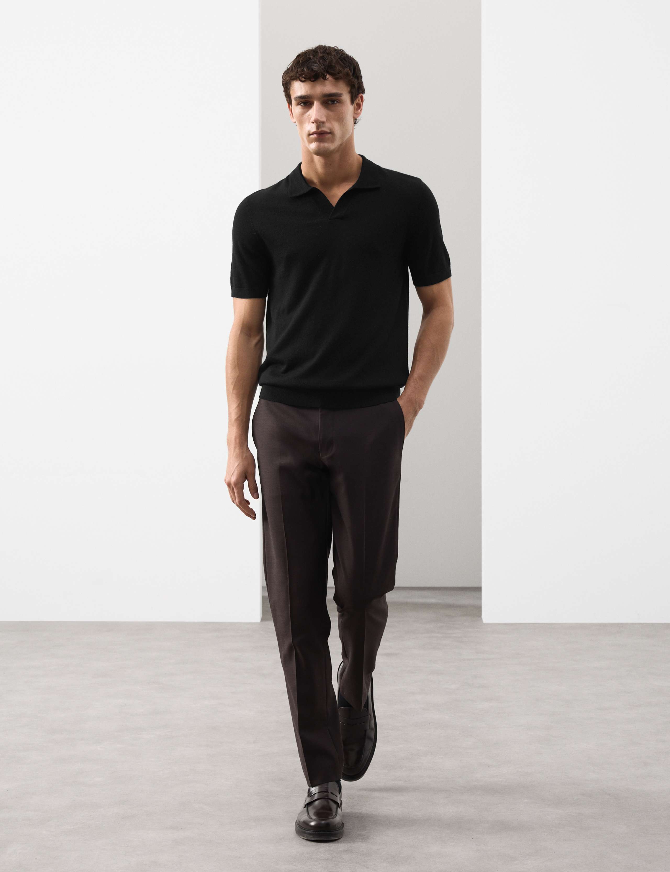 Pure Extra Fine Merino Wool Knitted Polo Shirt 1 of 6