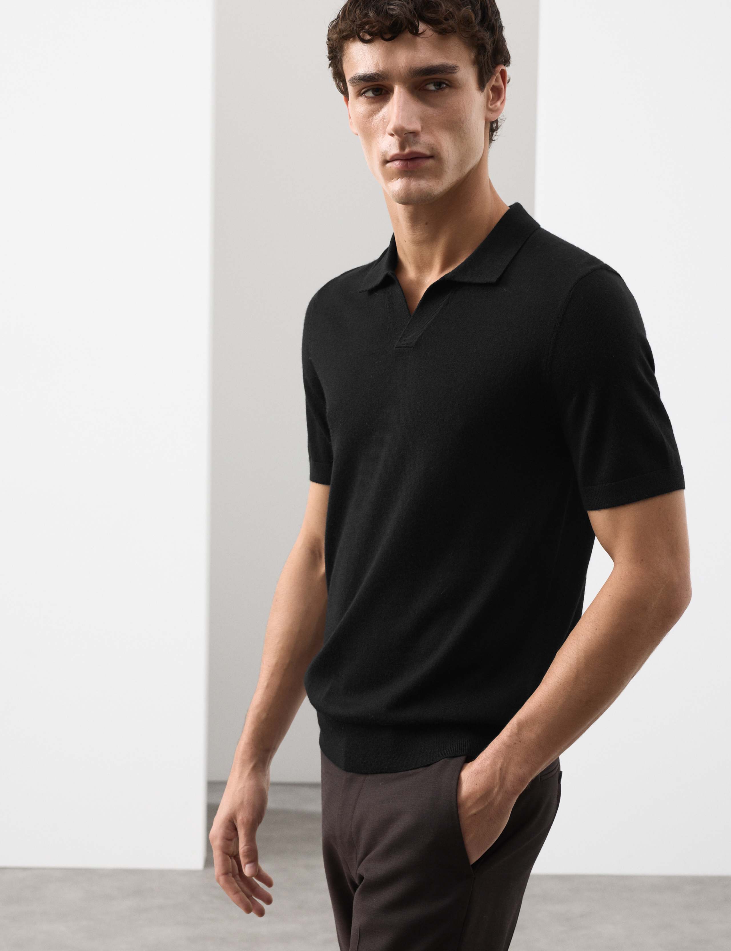 Pure Extra Fine Merino Wool Knitted Polo Shirt 3 of 6