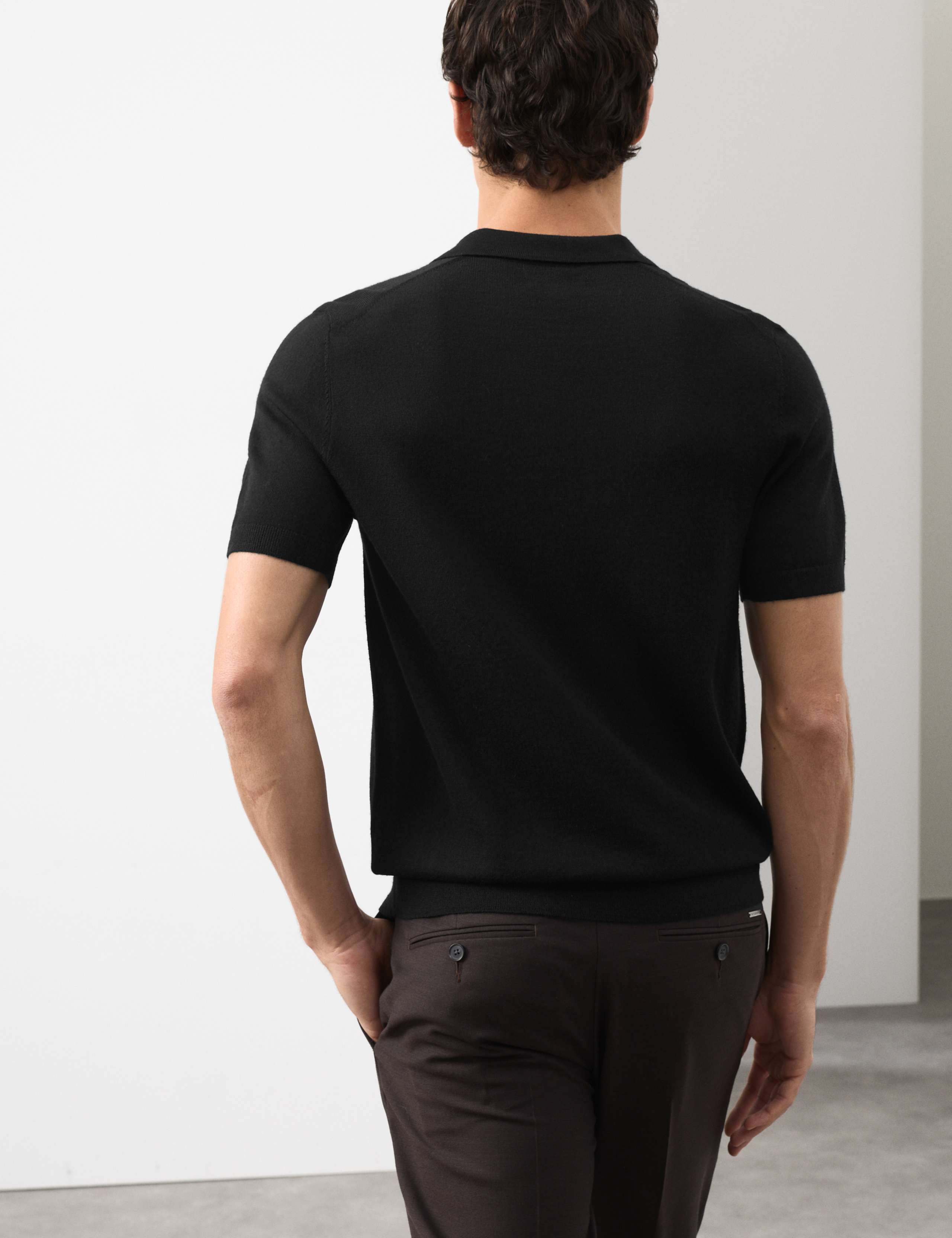 Pure Extra Fine Merino Wool Knitted Polo Shirt 6 of 6