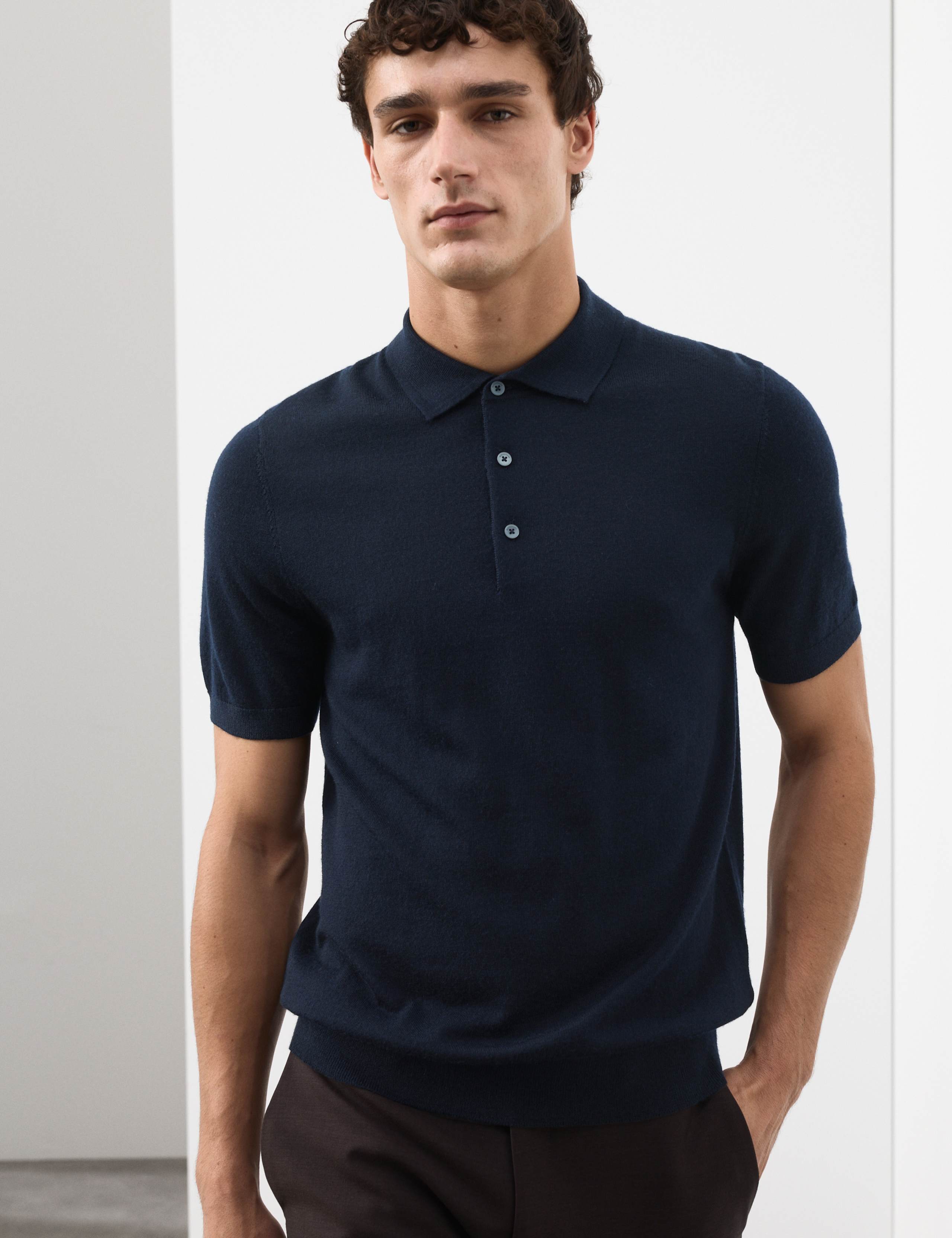 Pure Extra Fine Merino Wool Knitted Polo Shirt 4 of 6