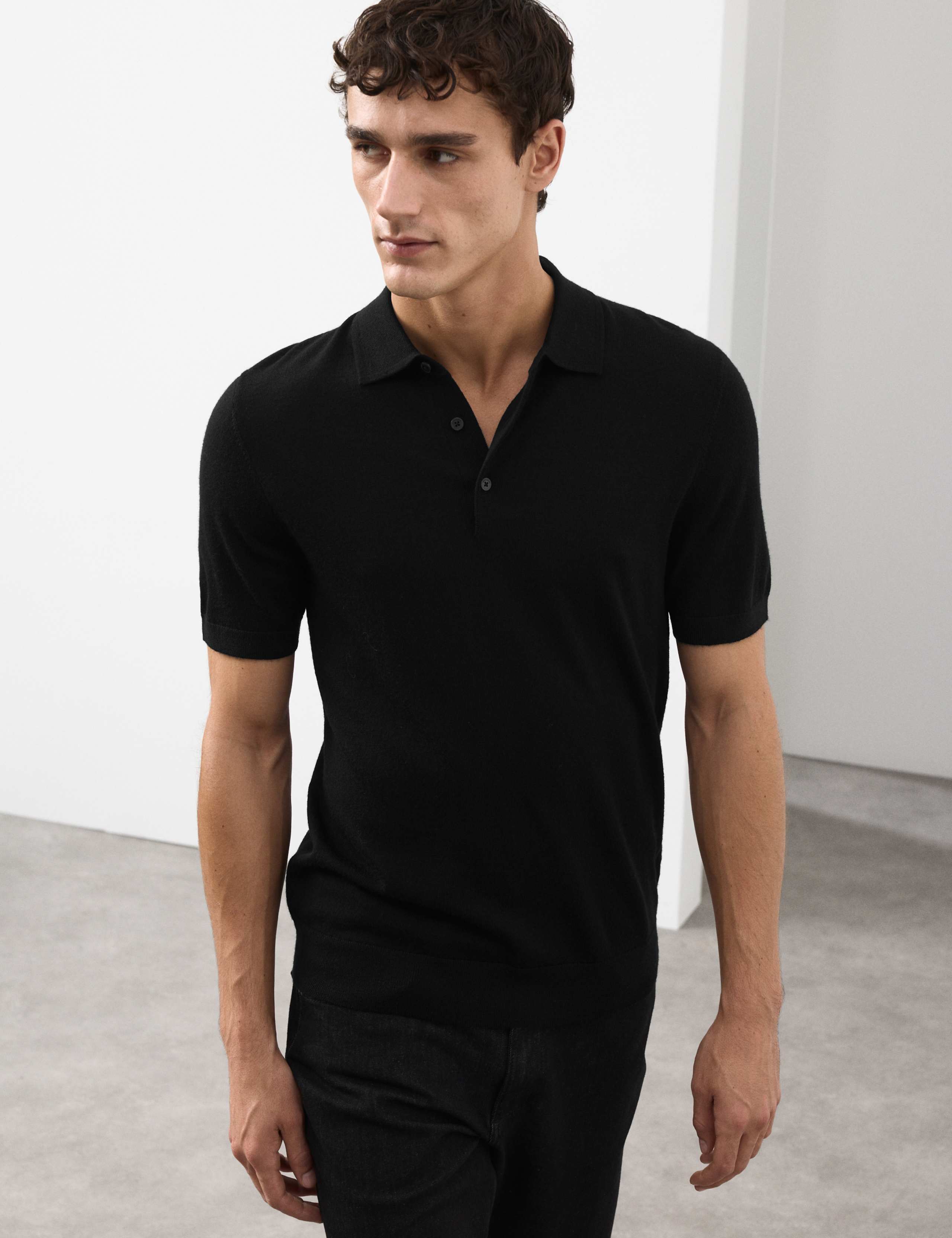Pure Extra Fine Merino Wool Knitted Polo Shirt 4 of 6