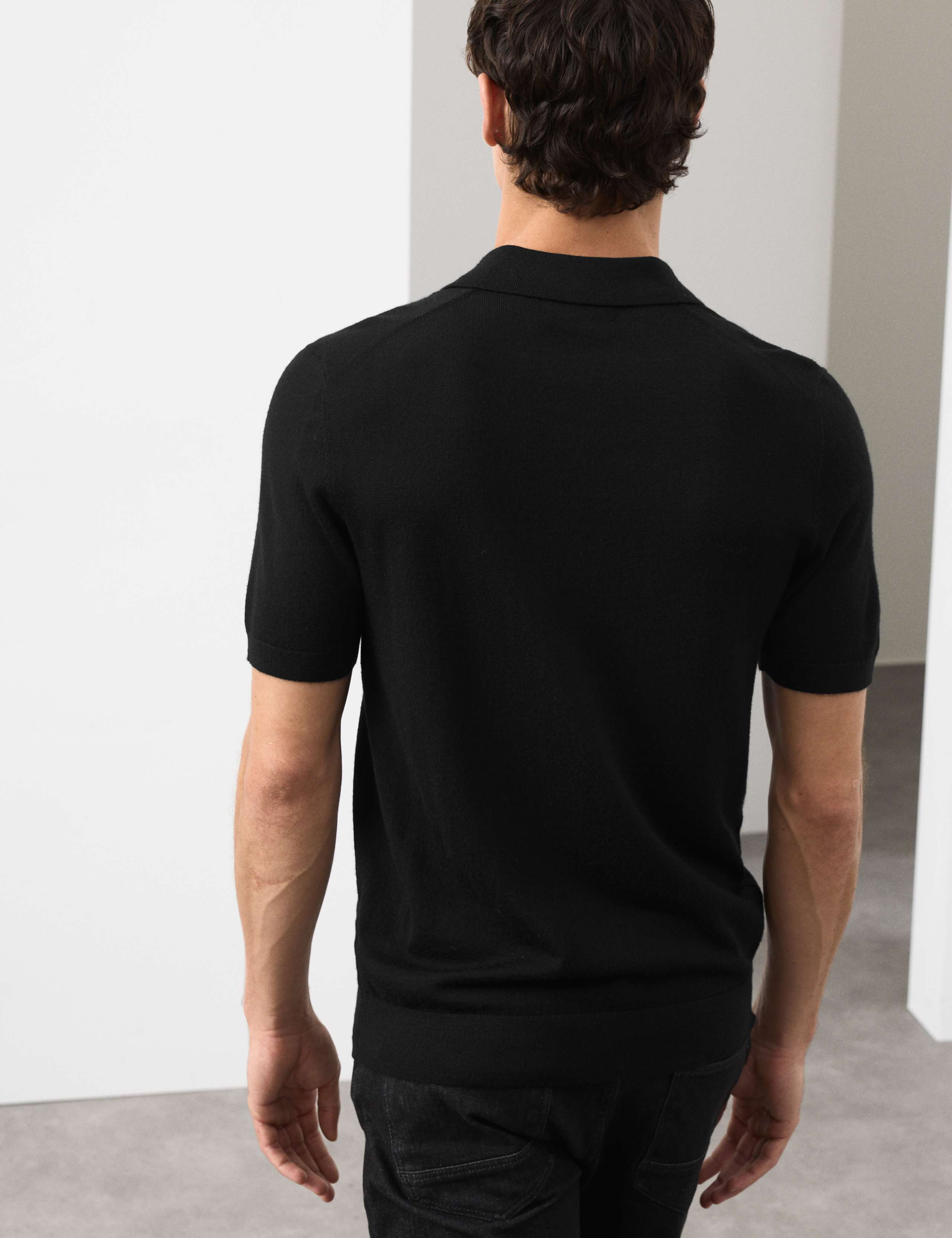Pure Extra Fine Merino Wool Knitted Polo Shirt 5 of 6