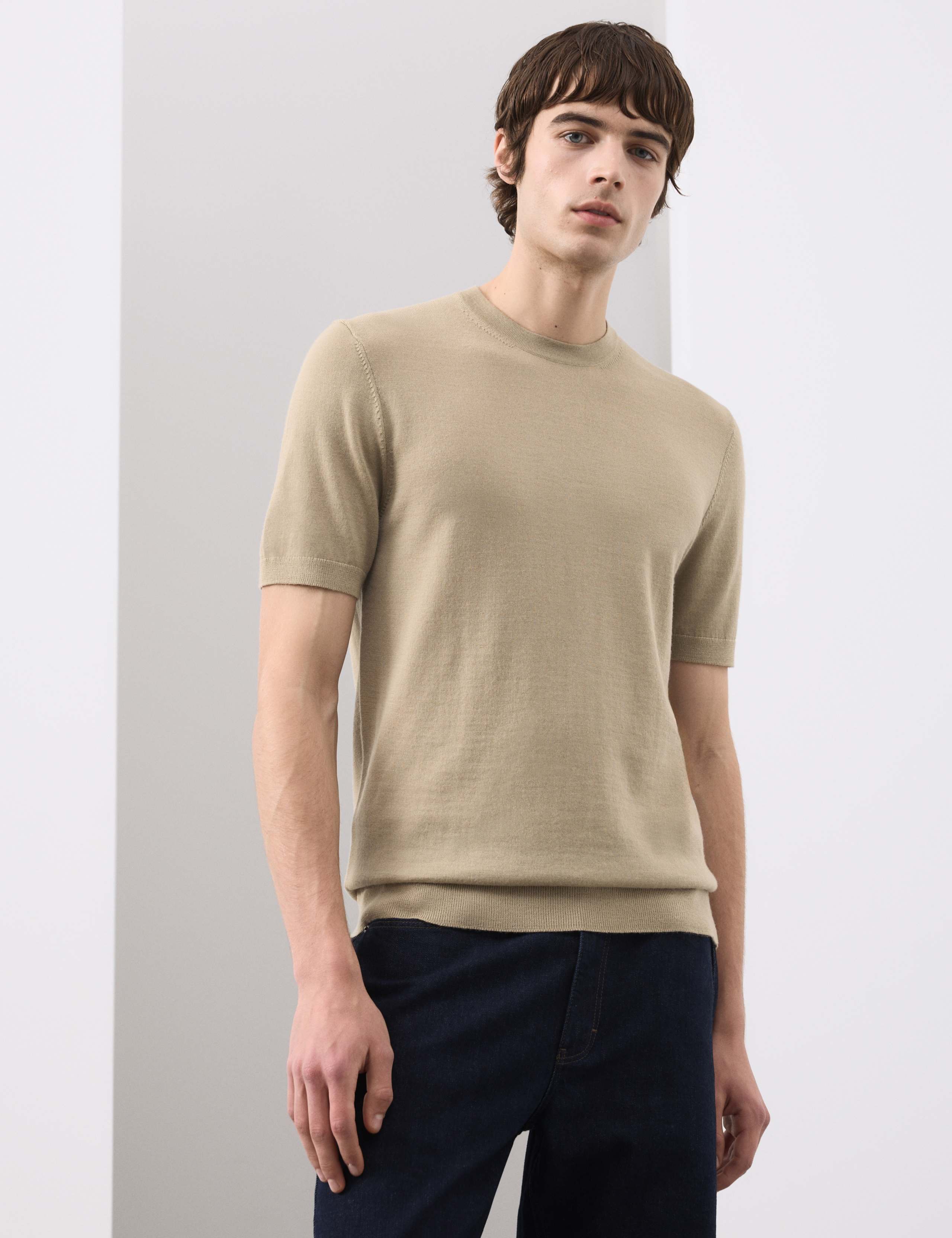 Pure Extra Fine Merino Wool Crew Neck T-Shirt 1 of 6