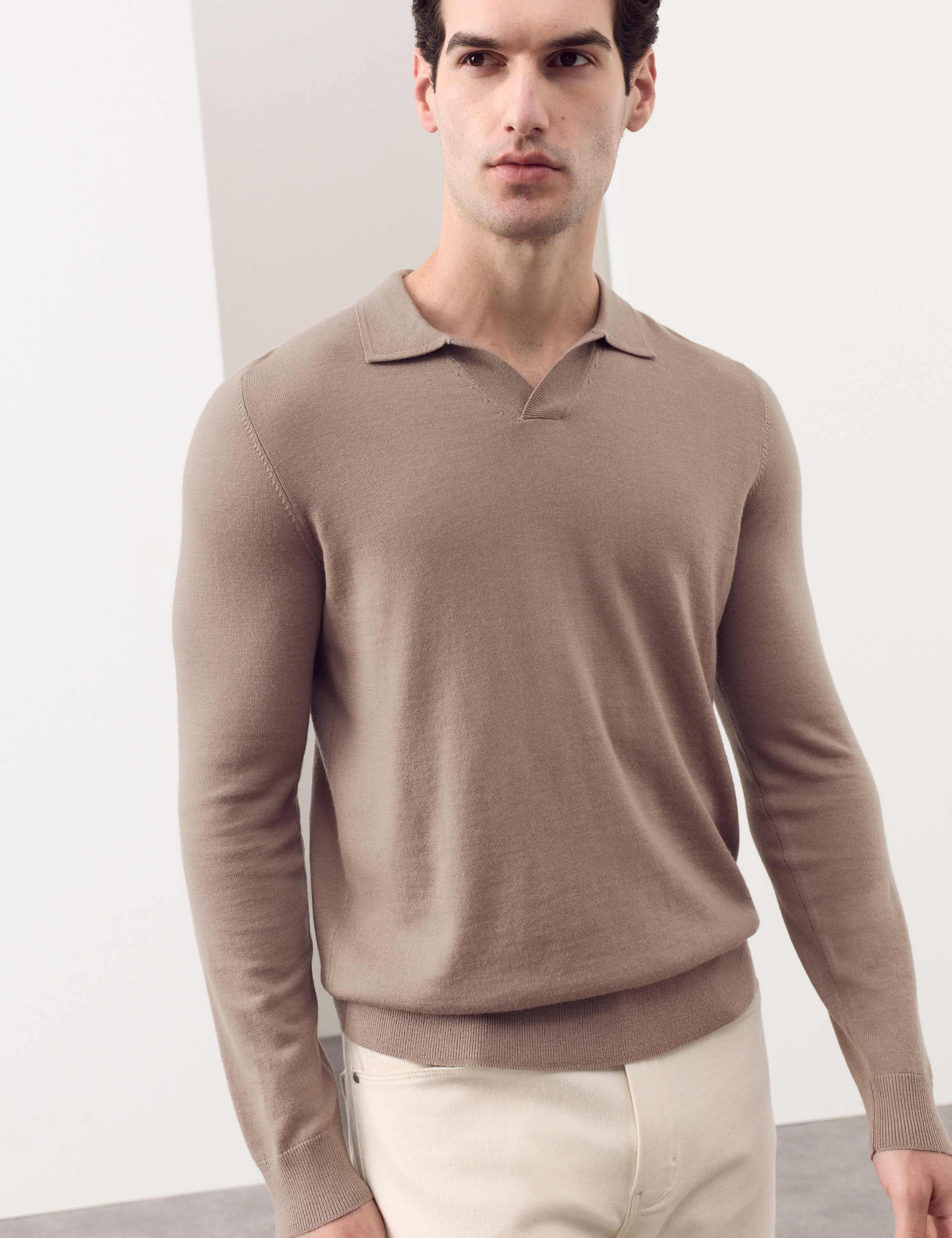Pure Extra Fine Merino Wool Knitted Polo Shirt 1 of 6