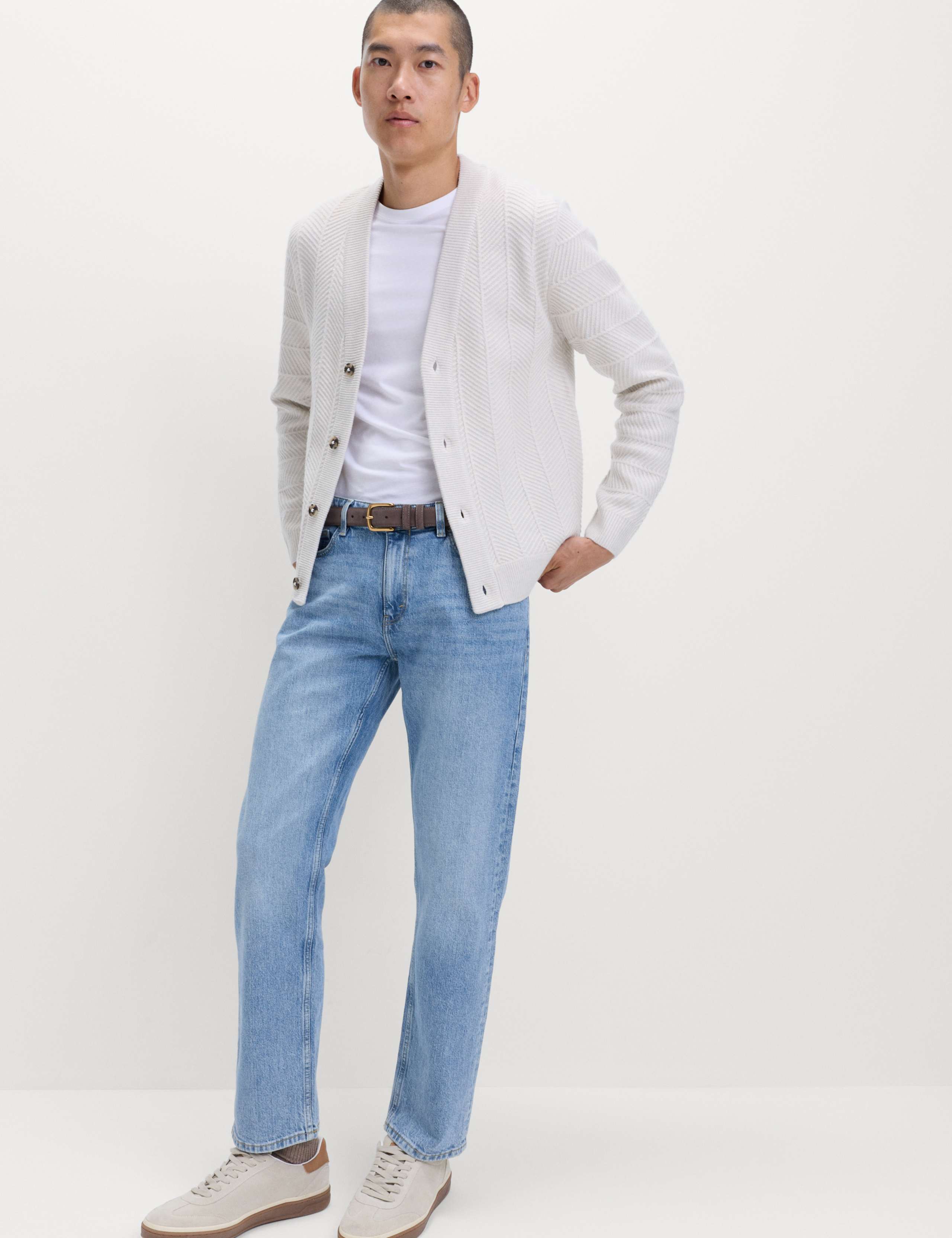 Herringbone V-Neck Cardigan with Wool 3 of 7