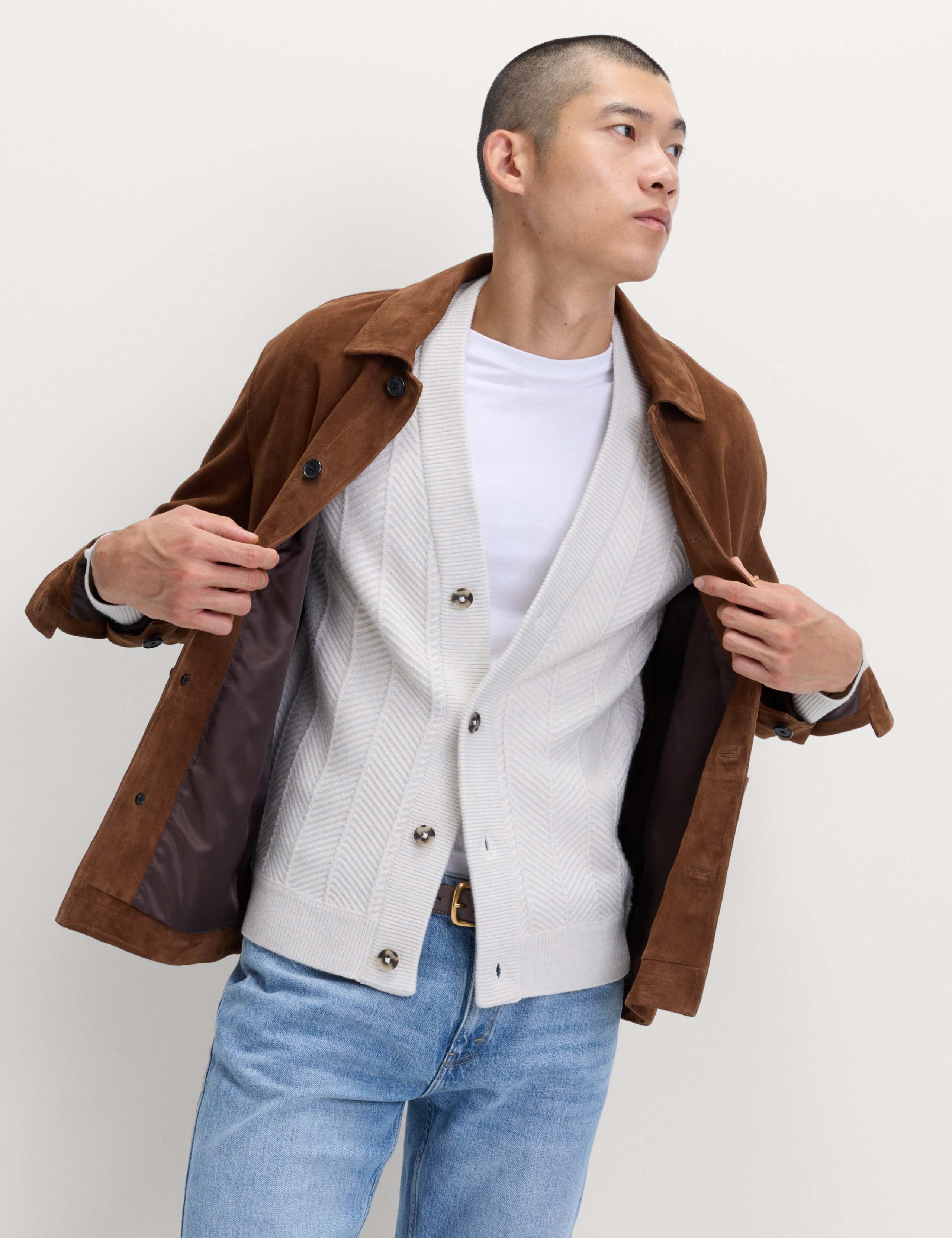 Herringbone V-Neck Cardigan with Wool 4 of 7