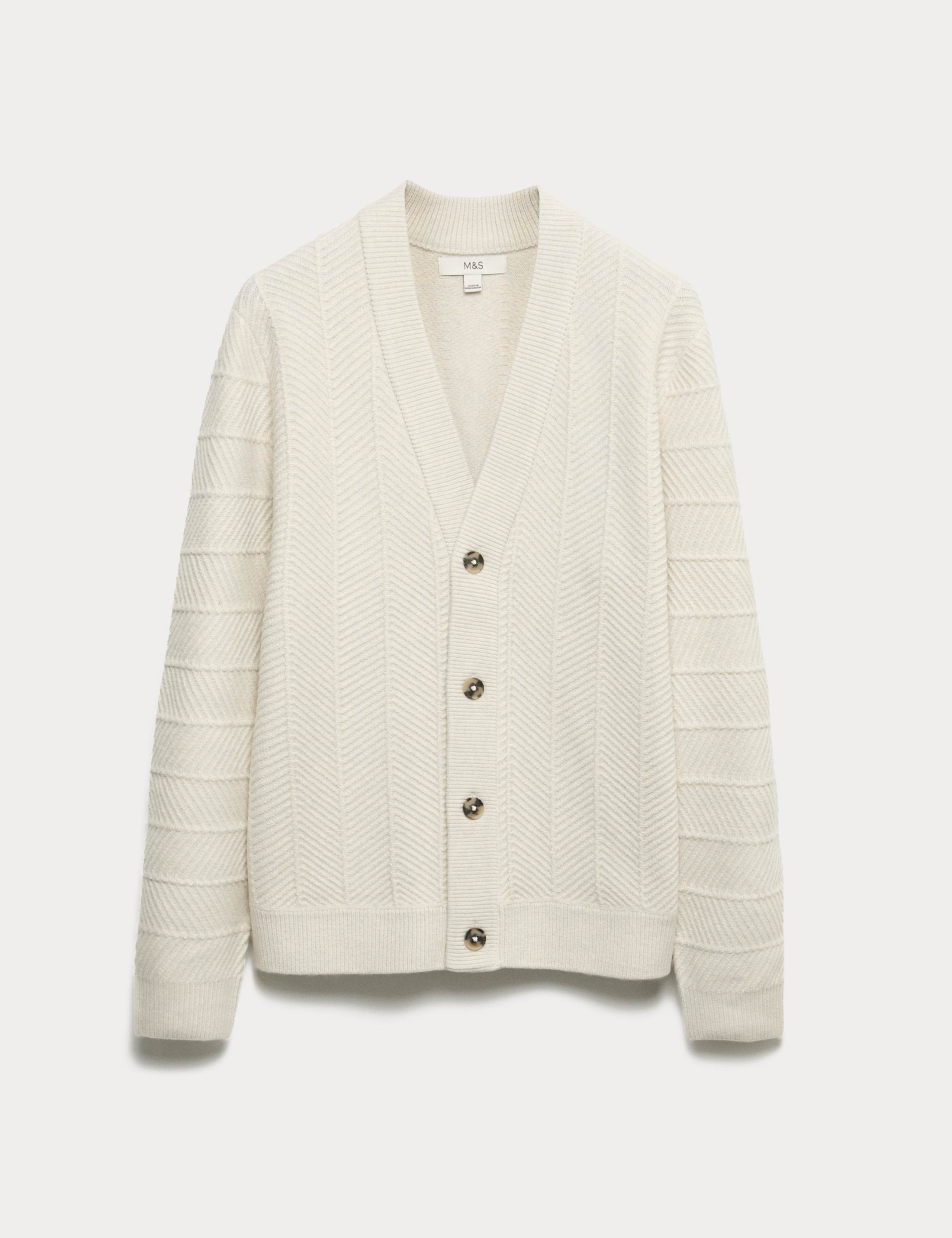 Herringbone V-Neck Cardigan with Wool 2 of 7