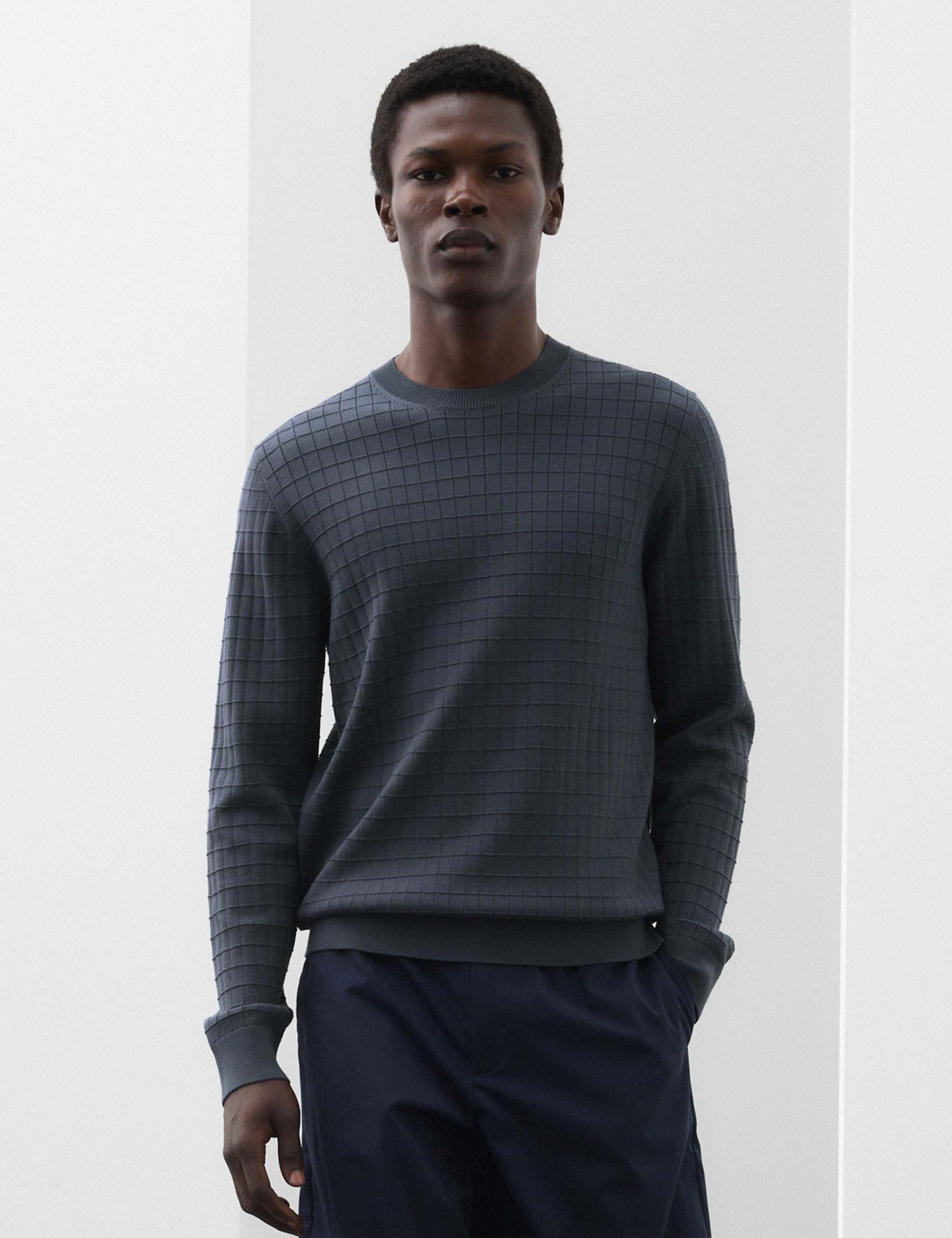 Performance Checked Textured Knitted Jumper 1 of 6