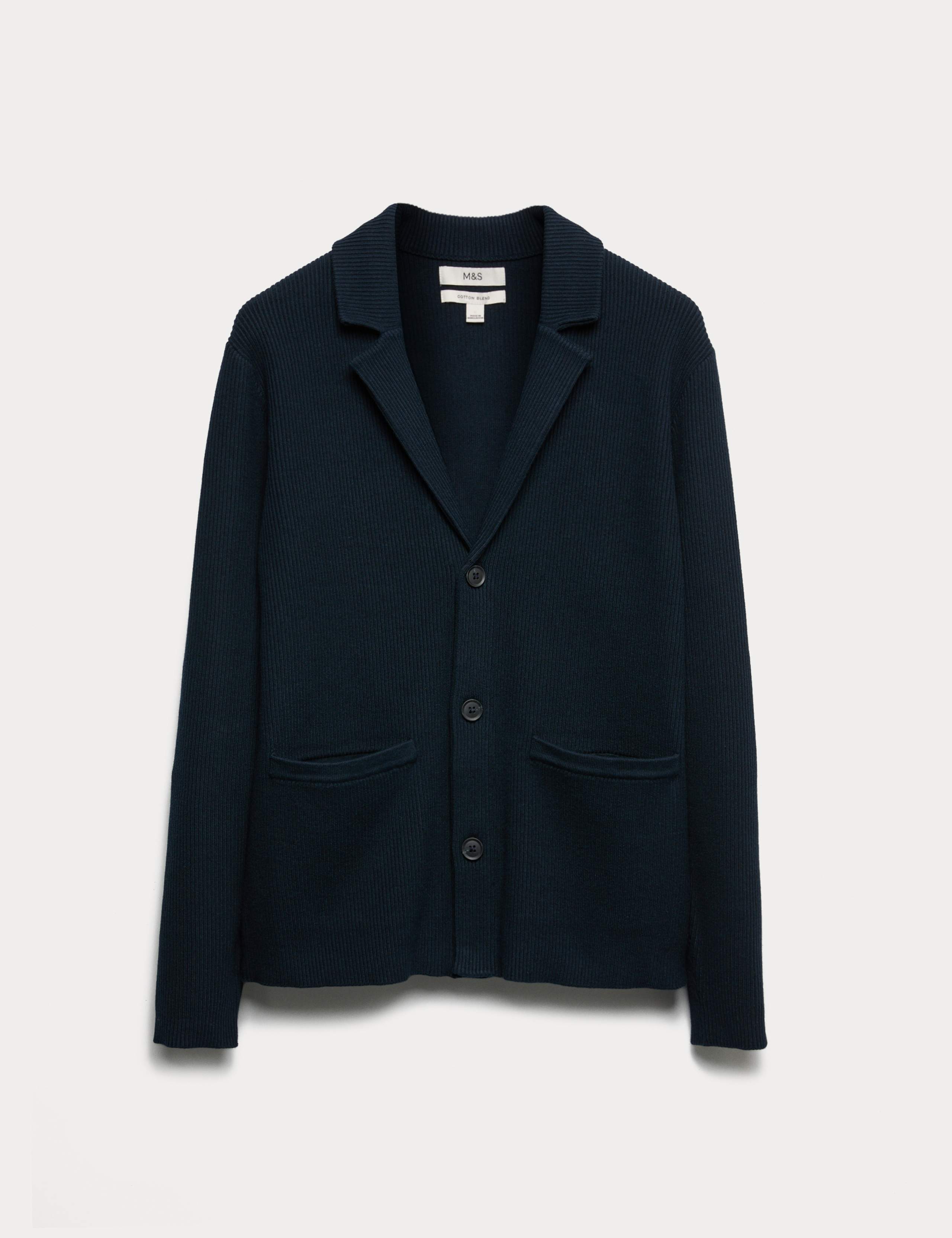 Cotton Blend Cuban Collar Knitted Blazer 2 of 5