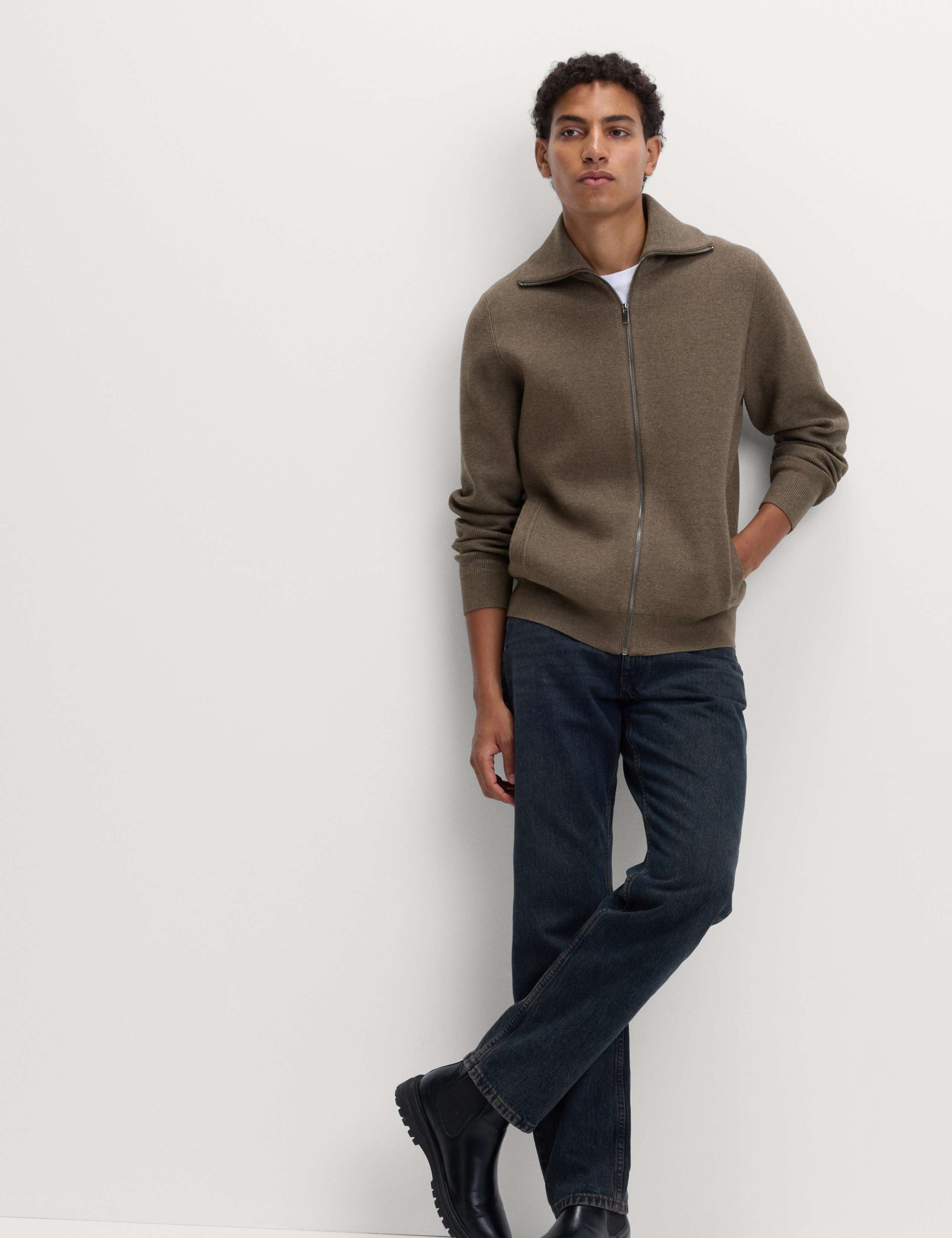 Cotton Blend Milano-Knit Zip Up Jumper 3 of 5