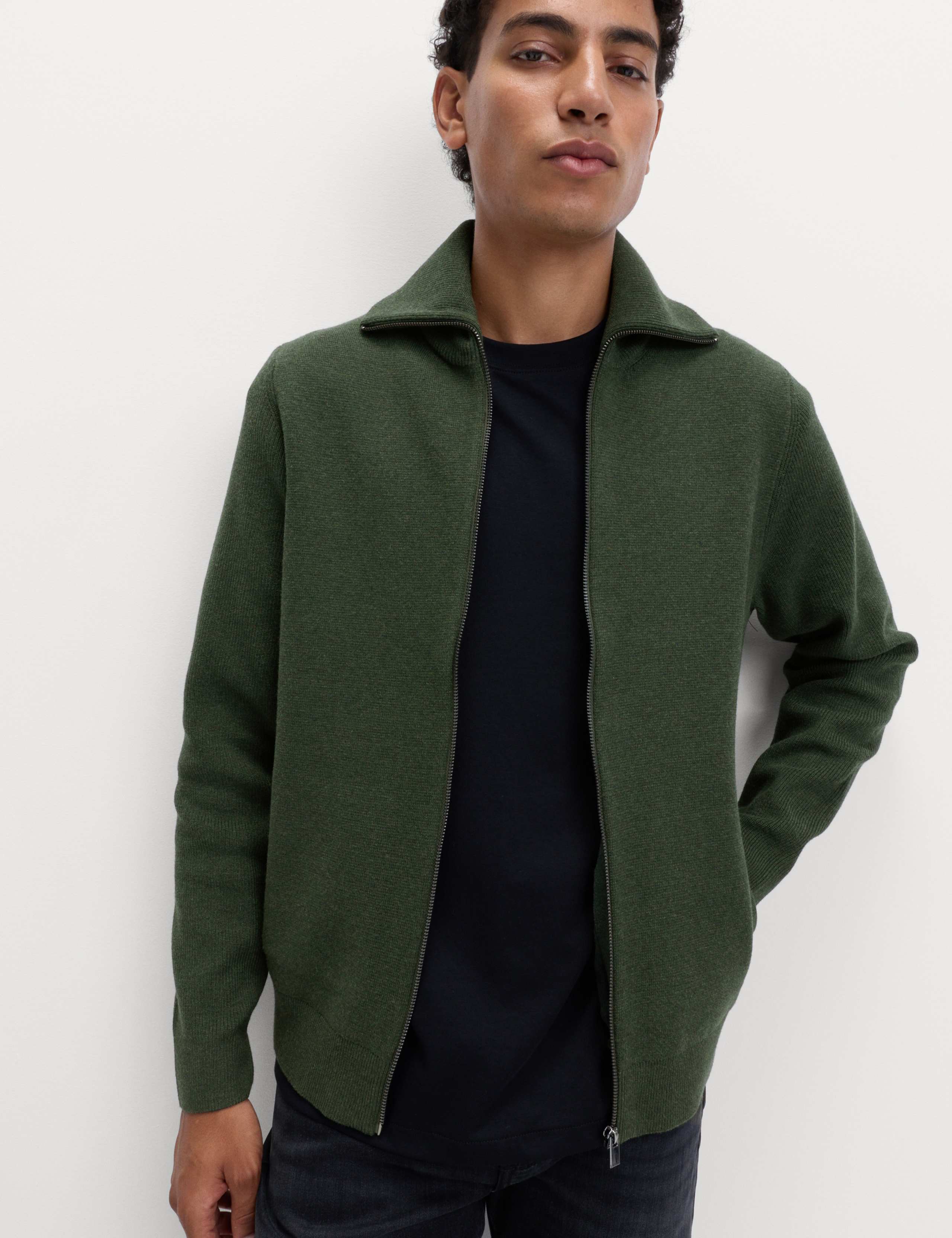 Cotton Blend Milano-Knit Zip Up Jumper 5 of 7