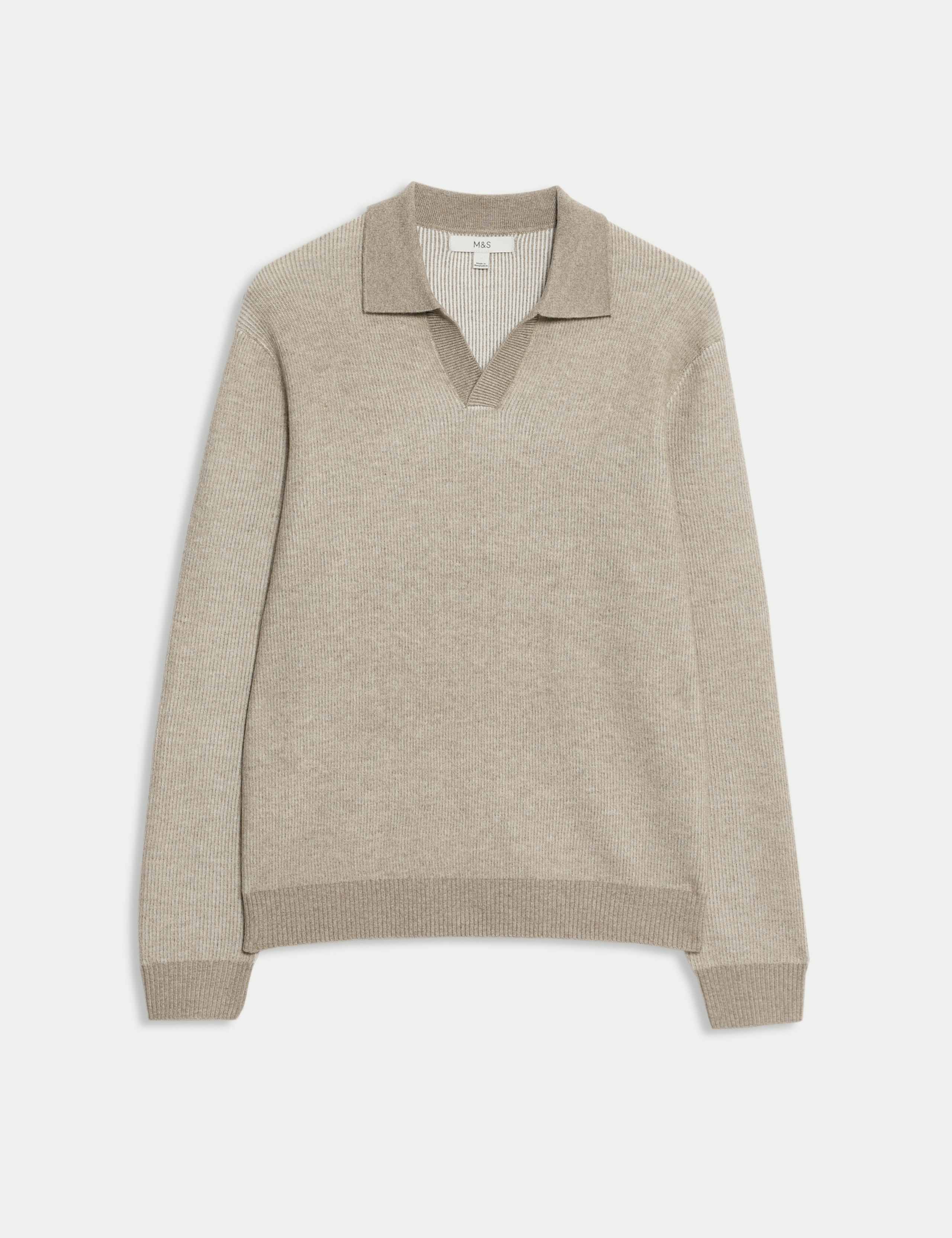 Air-Yarn Ribbed Open Neck Knitted Polo Shirt 2 of 6