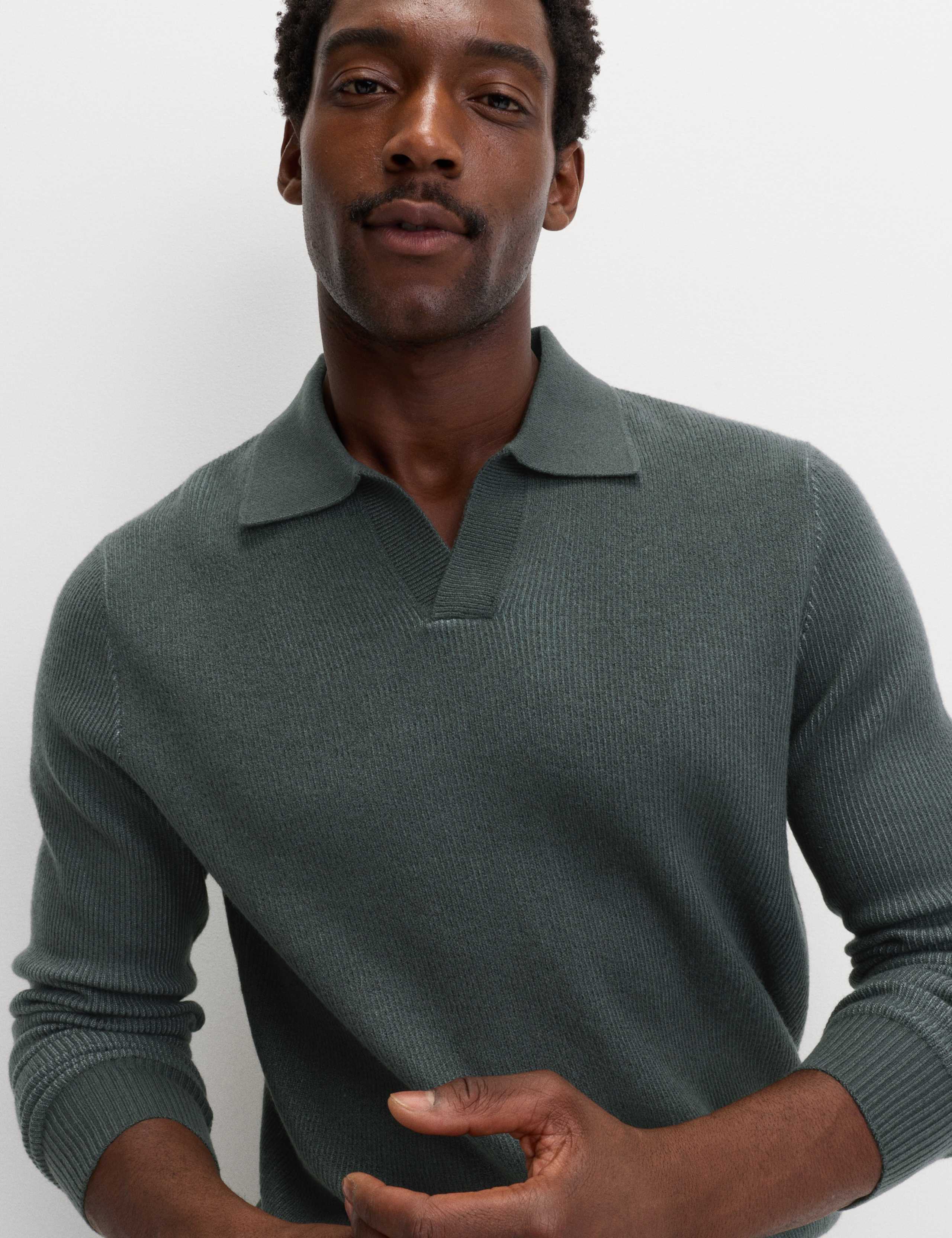Air-Yarn Ribbed Knitted Polo Shirt 4 of 6