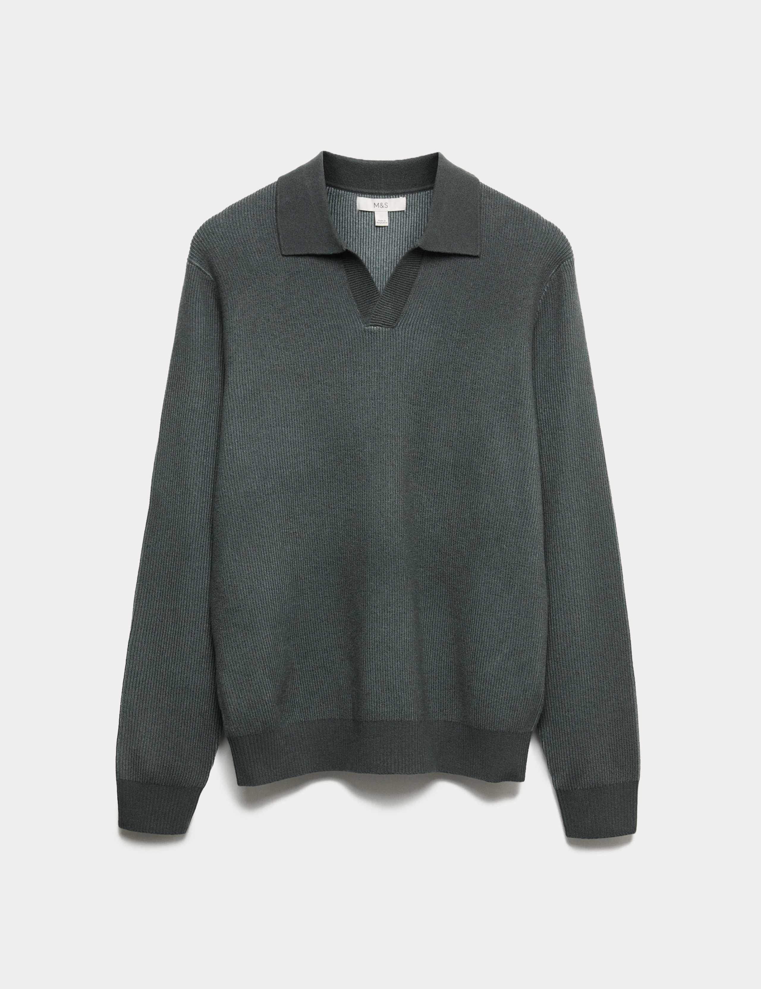 Air-Yarn Ribbed Knitted Polo Shirt 2 of 6
