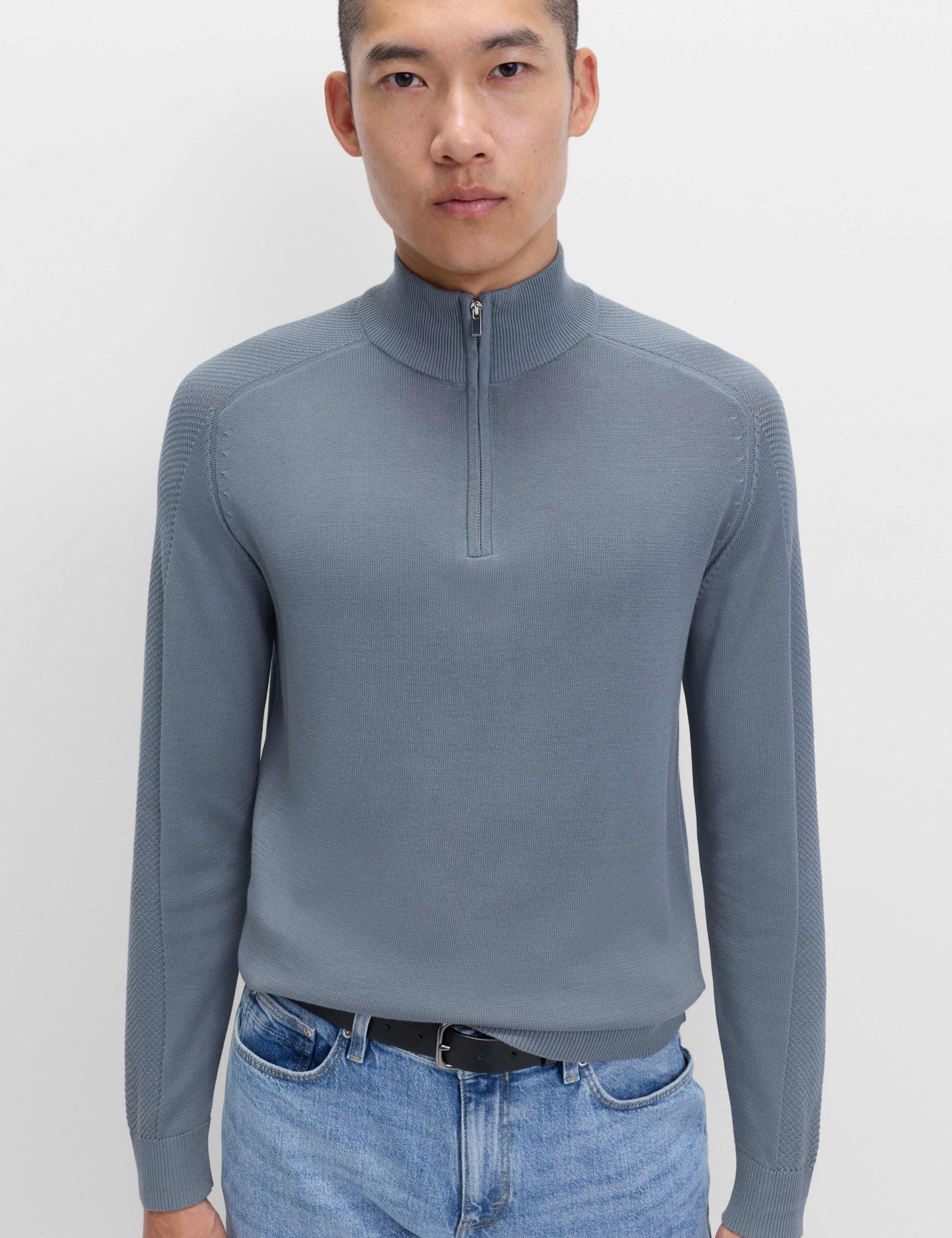Cotton Modal Blend Half Zip Textured Jumper 5 of 7