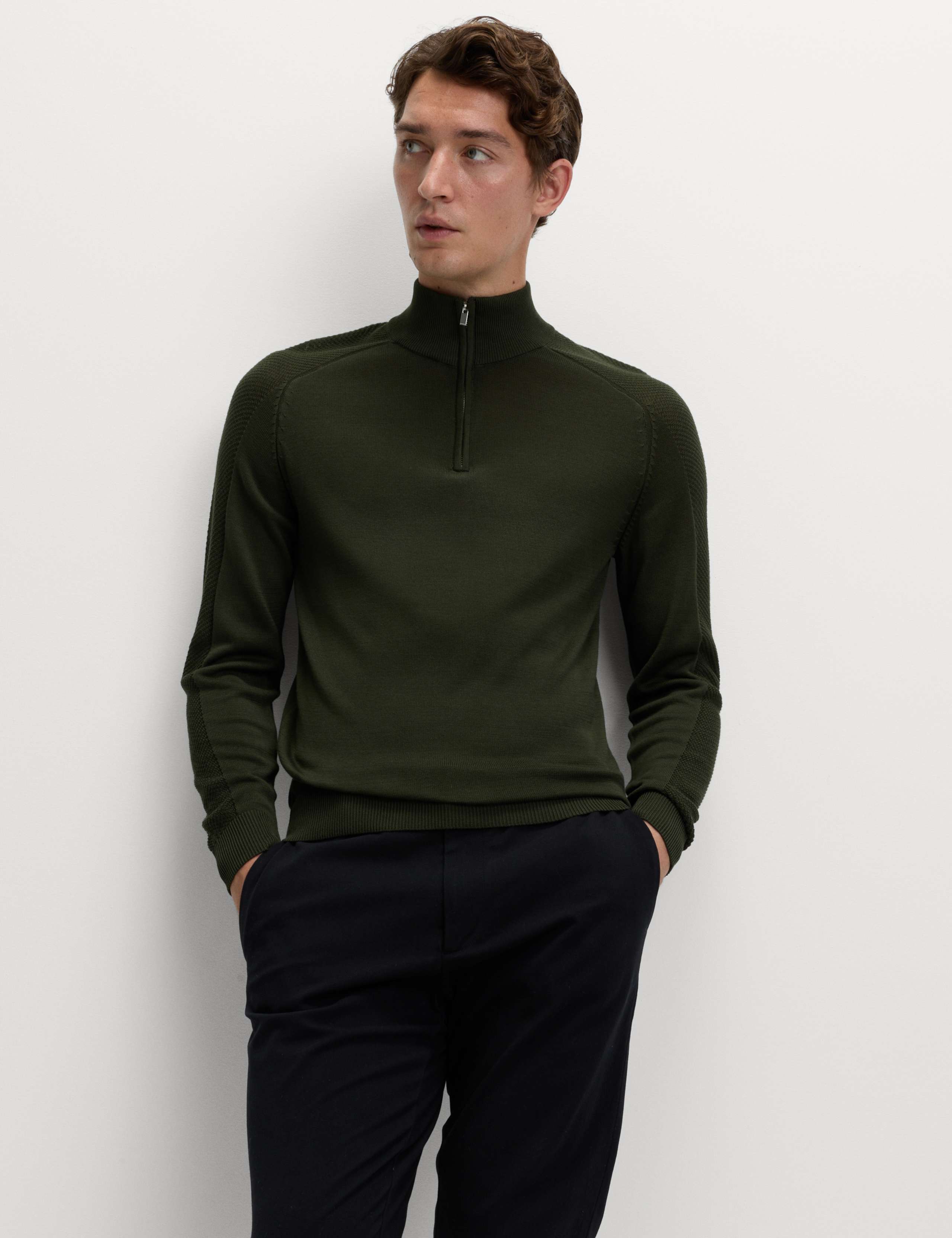 Cotton Modal Blend Half Zip Textured Jumper 4 of 5