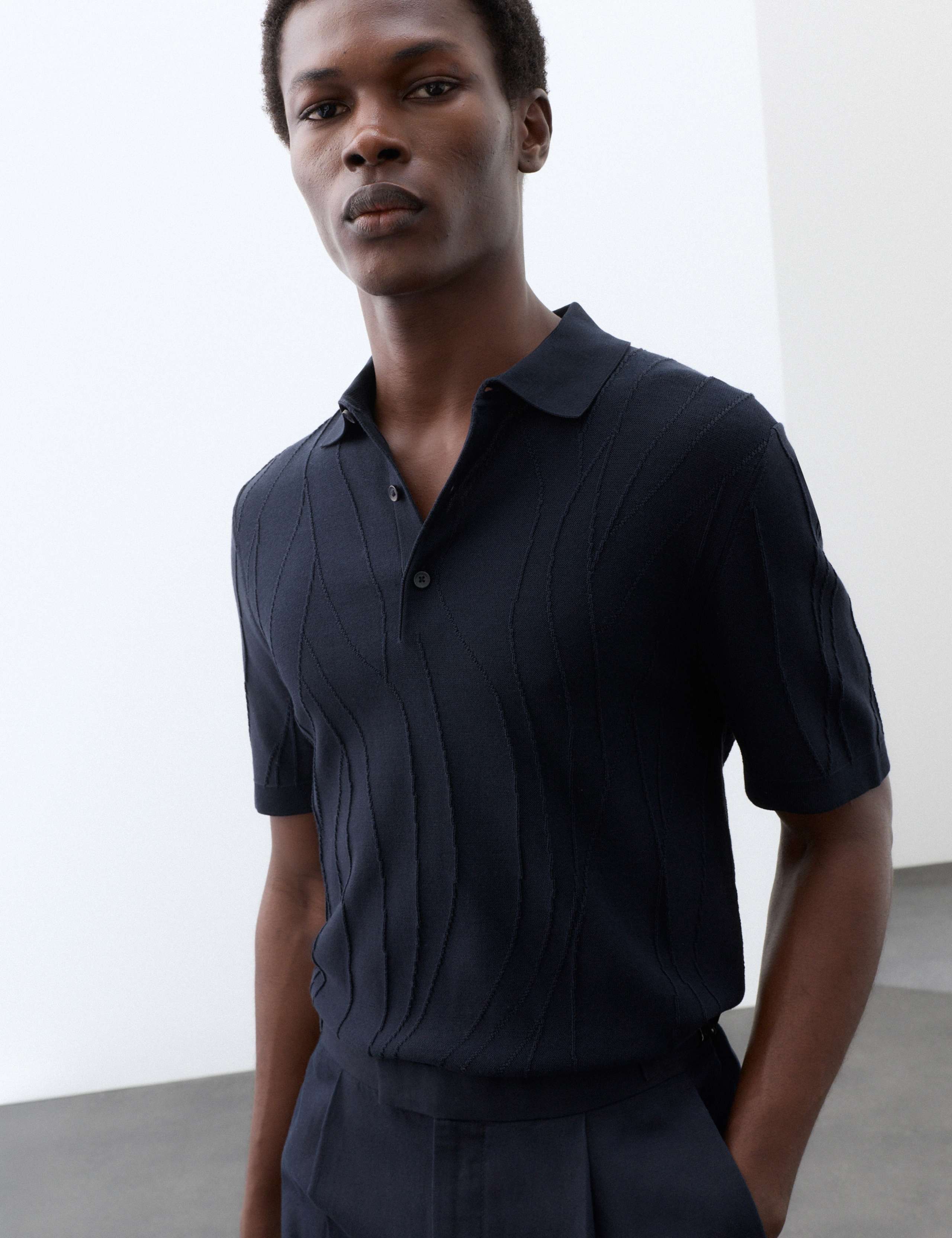 Pure Cotton Wavy Textured Polo Shirt 1 of 5