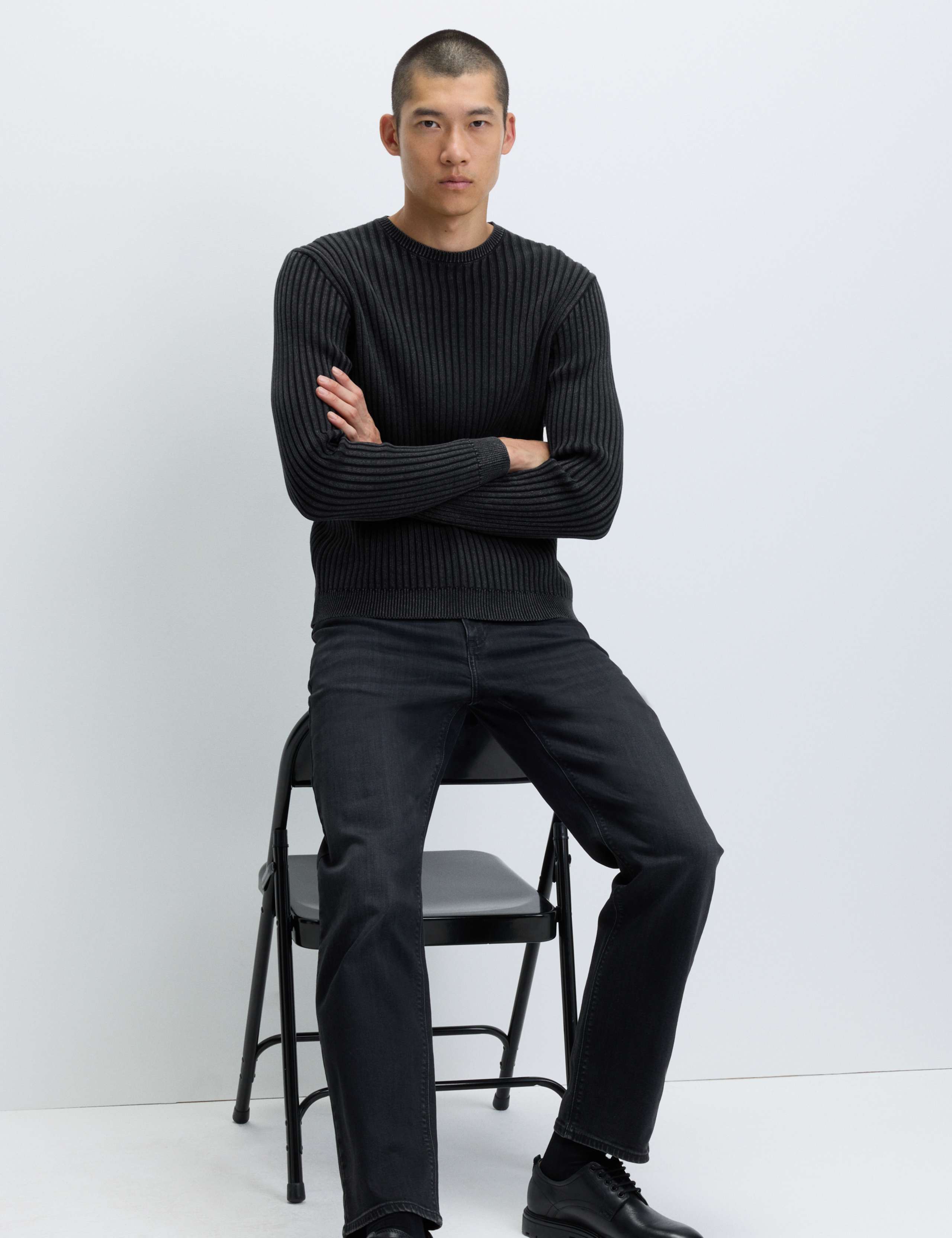 Pure Cotton Garment Dyed Crew Neck Jumper 3 of 5