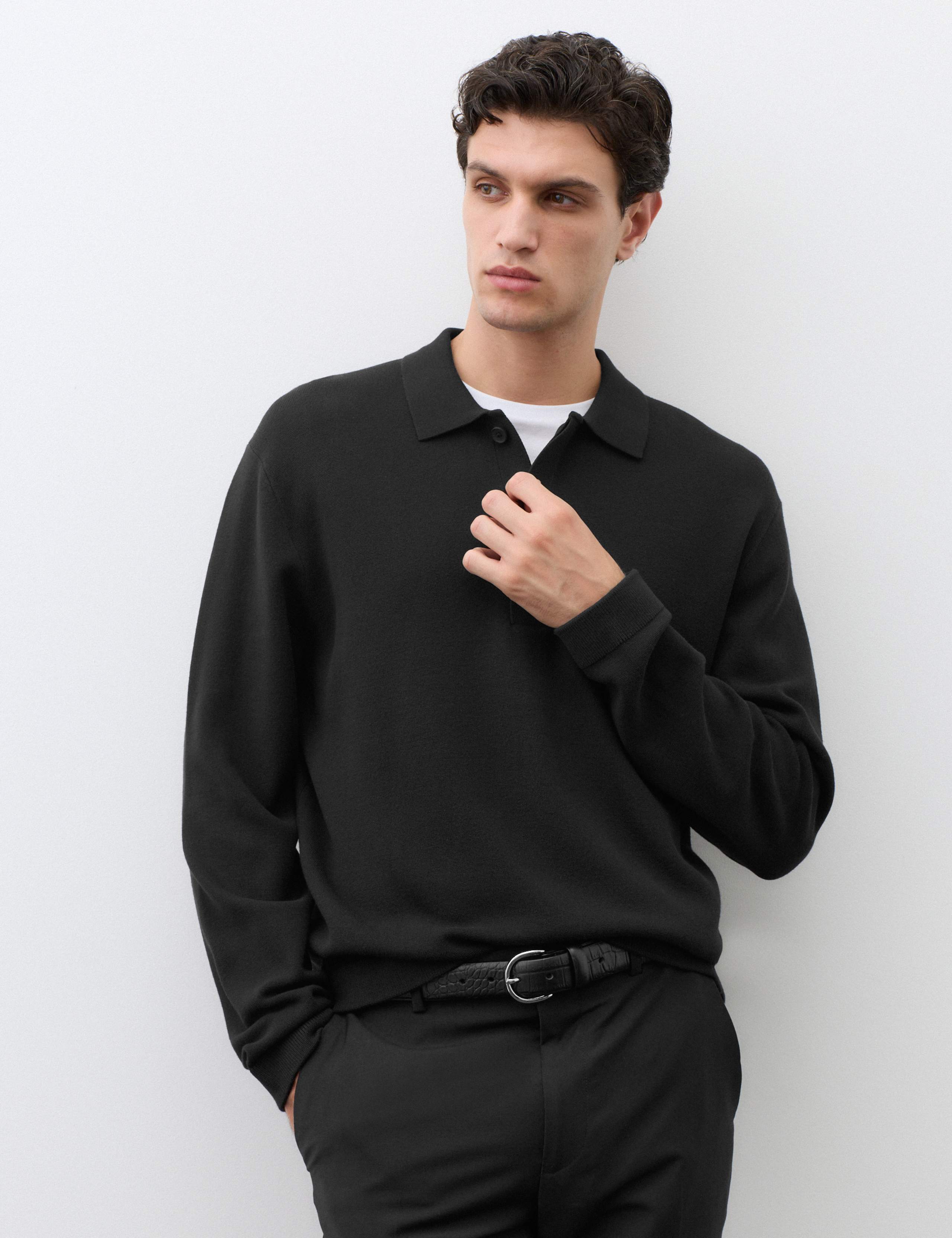 Long Sleeve Knitted Polo Shirt 1 of 8