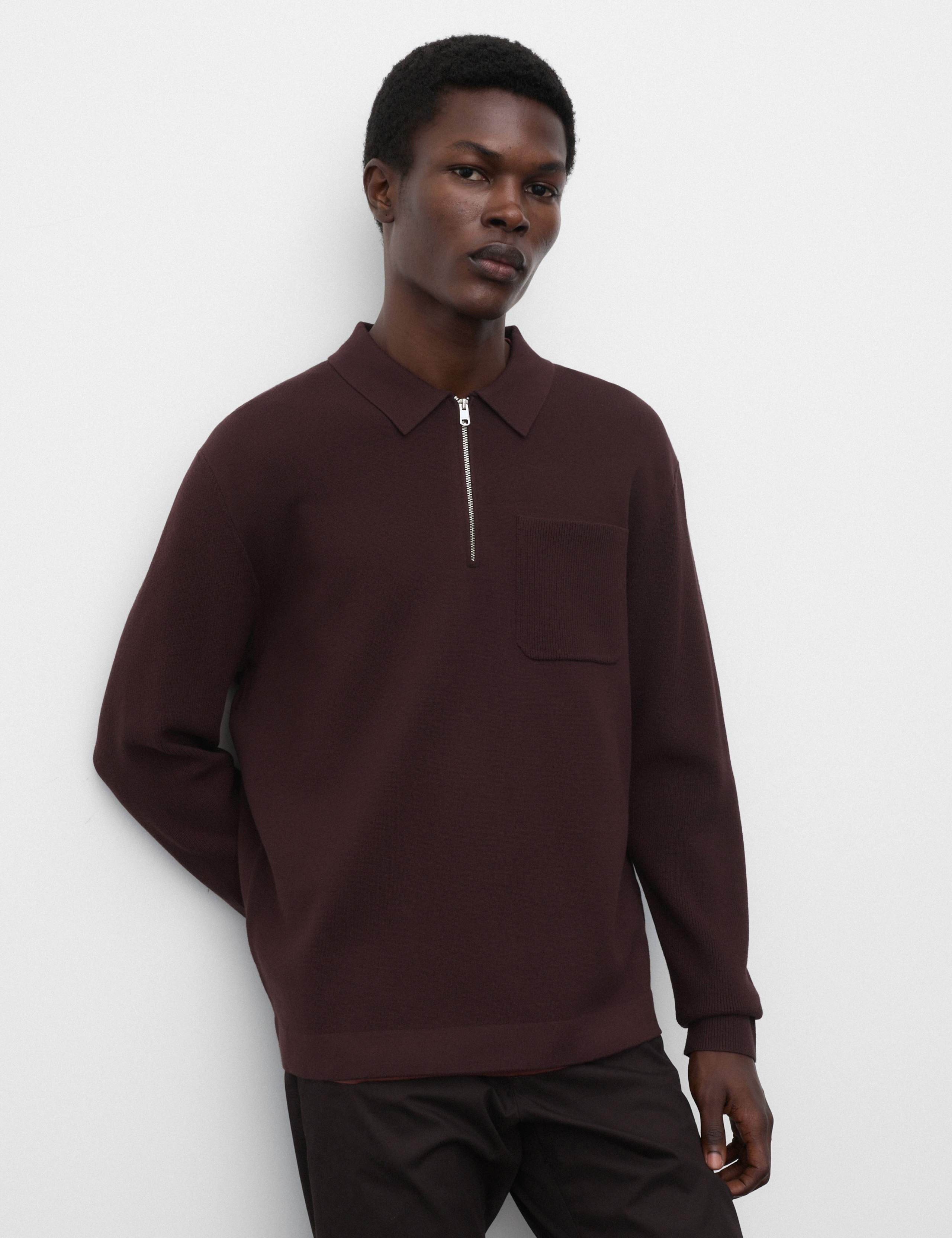 Half Zip Ribbed Long Sleeve Knitted Polo Shirt 6 of 6