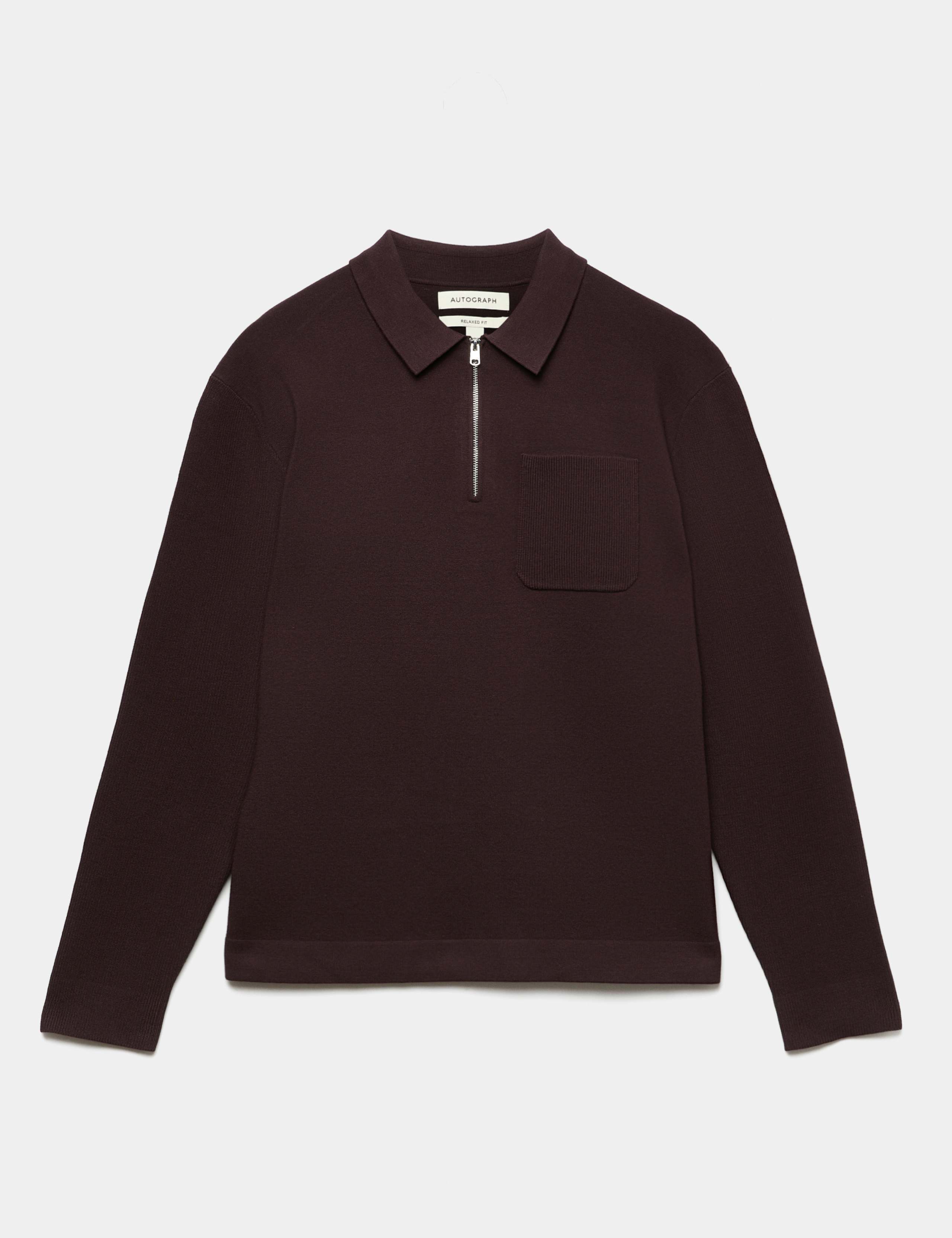 Half Zip Ribbed Long Sleeve Knitted Polo Shirt 2 of 6