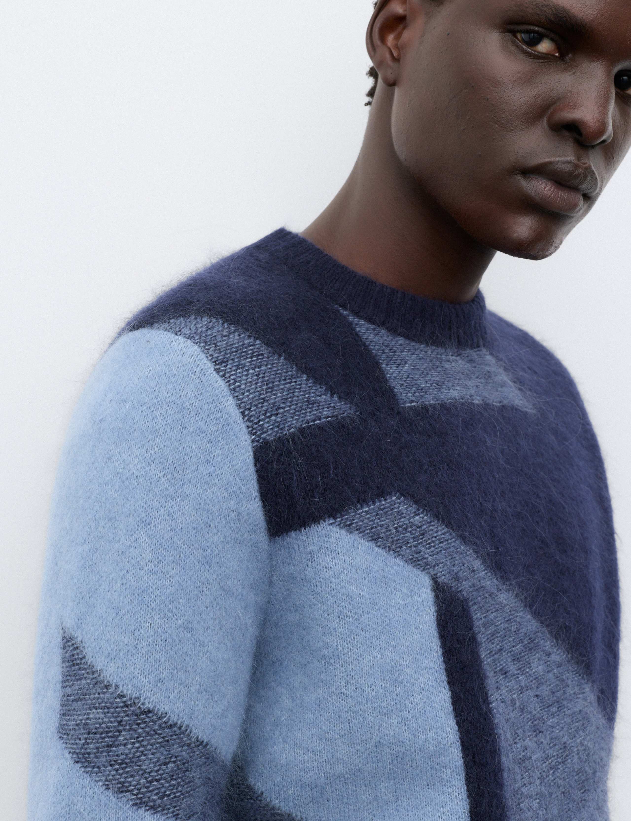 Merino Wool Blend Geometric Crew Neck Jumper 7 of 7
