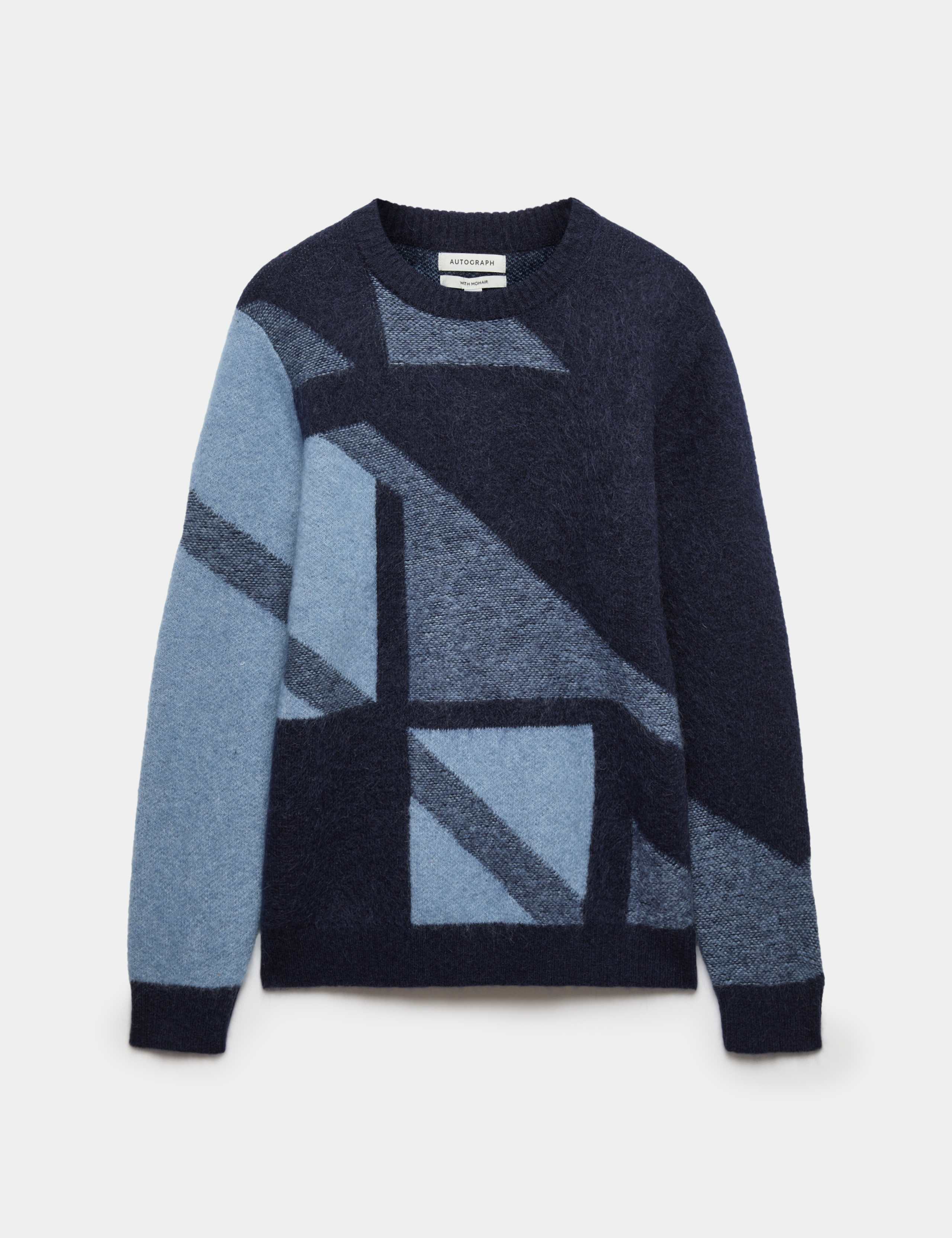 Merino Wool Blend Geometric Crew Neck Jumper 2 of 7