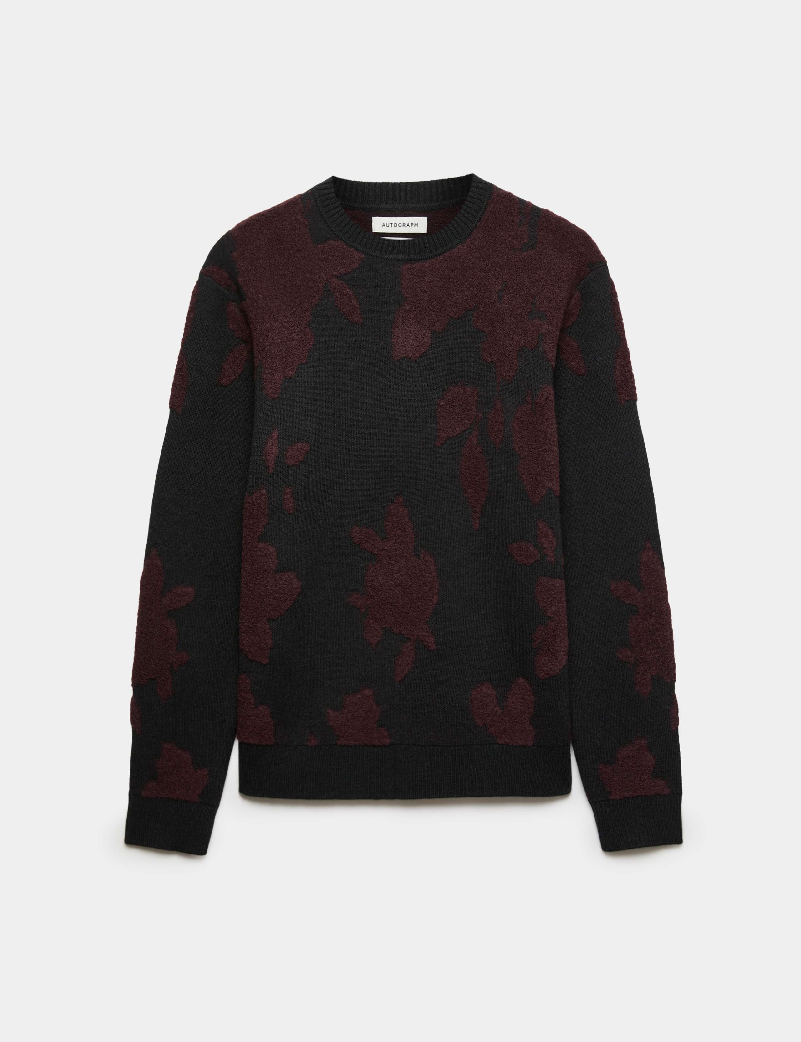 Wool Rich Floral Textured Crew Neck Jumper 2 of 6