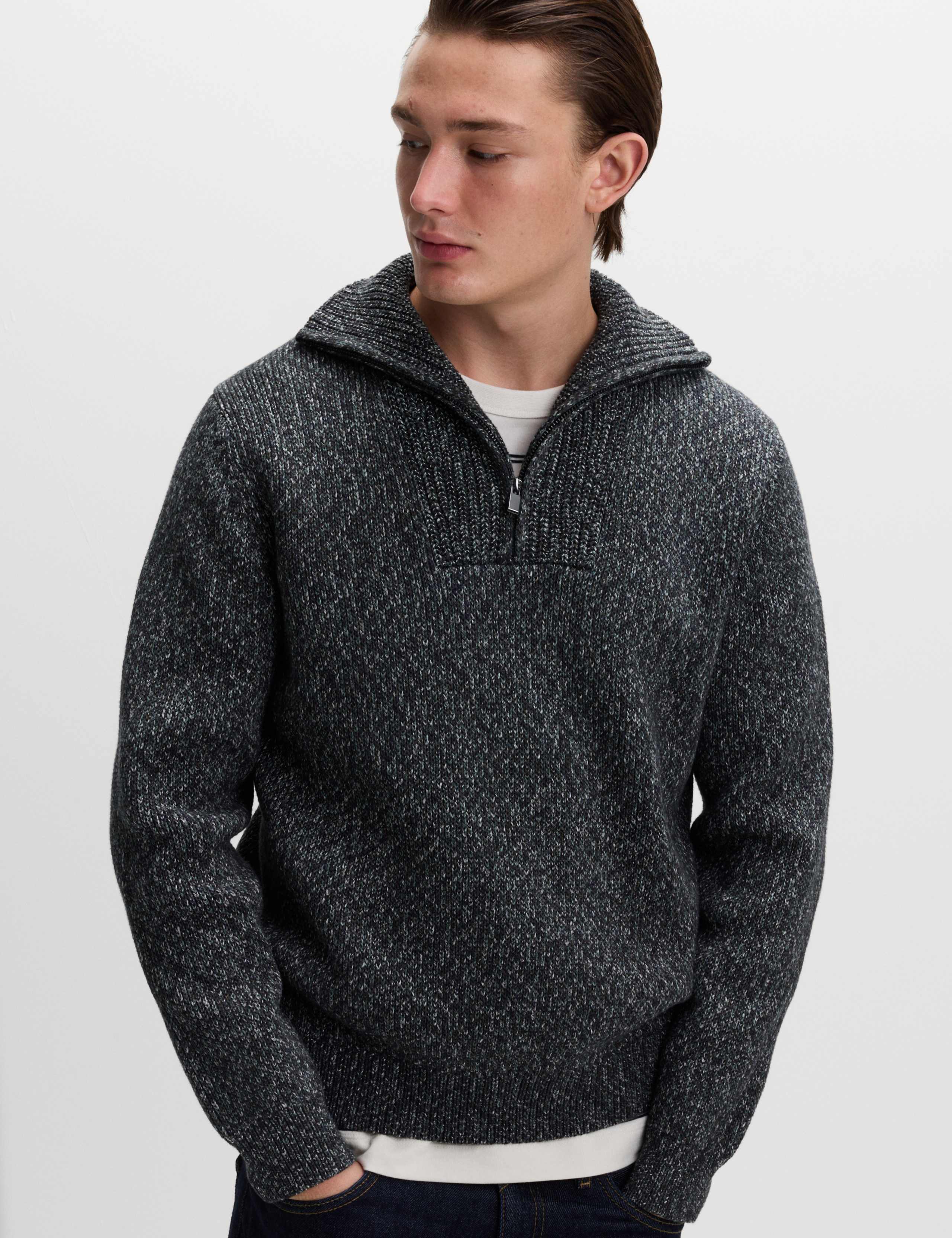 Pure Cotton Half Zip Funnel Neck Jumper 4 of 5