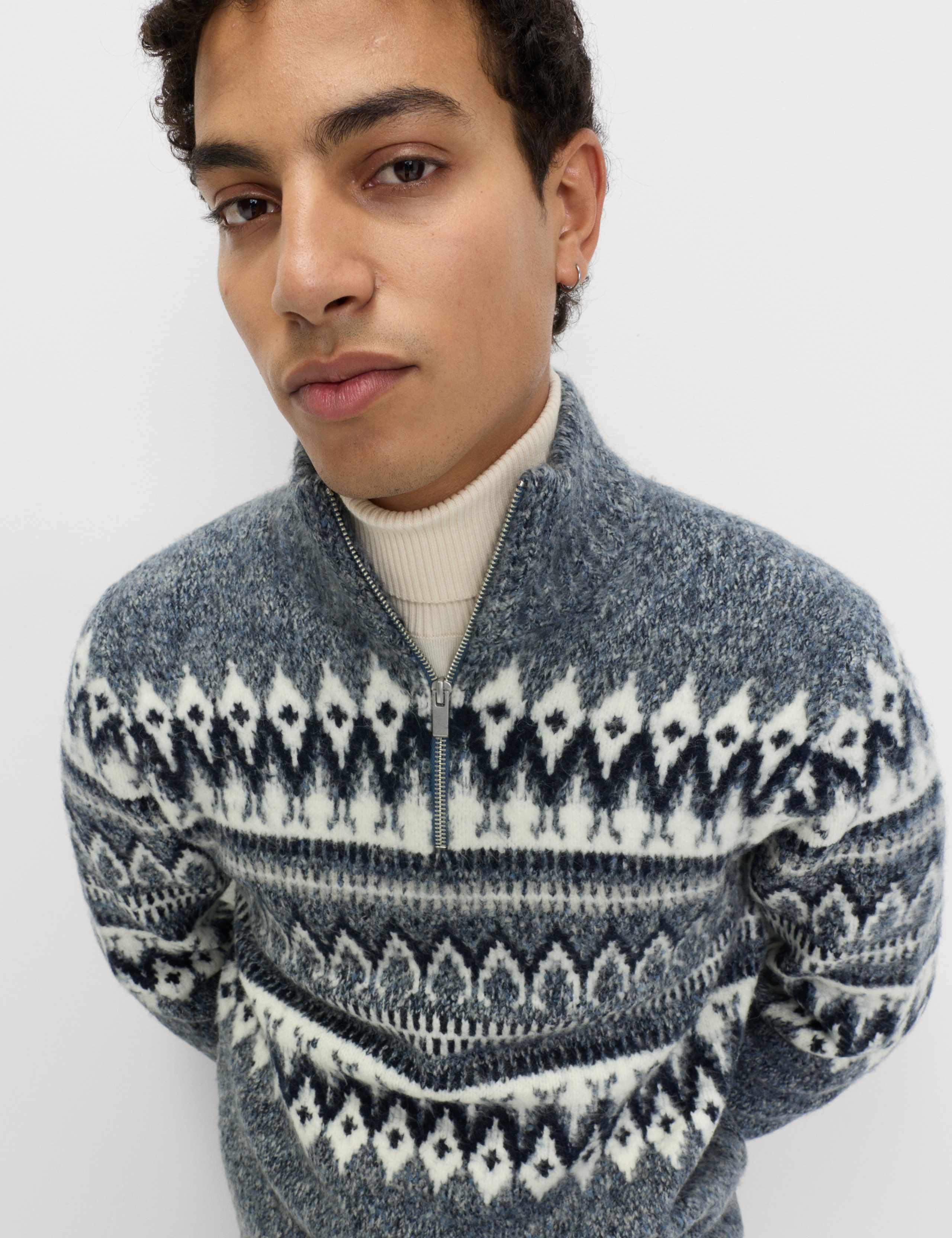 Fair Isle Half Zip Jumper with Wool 5 of 5