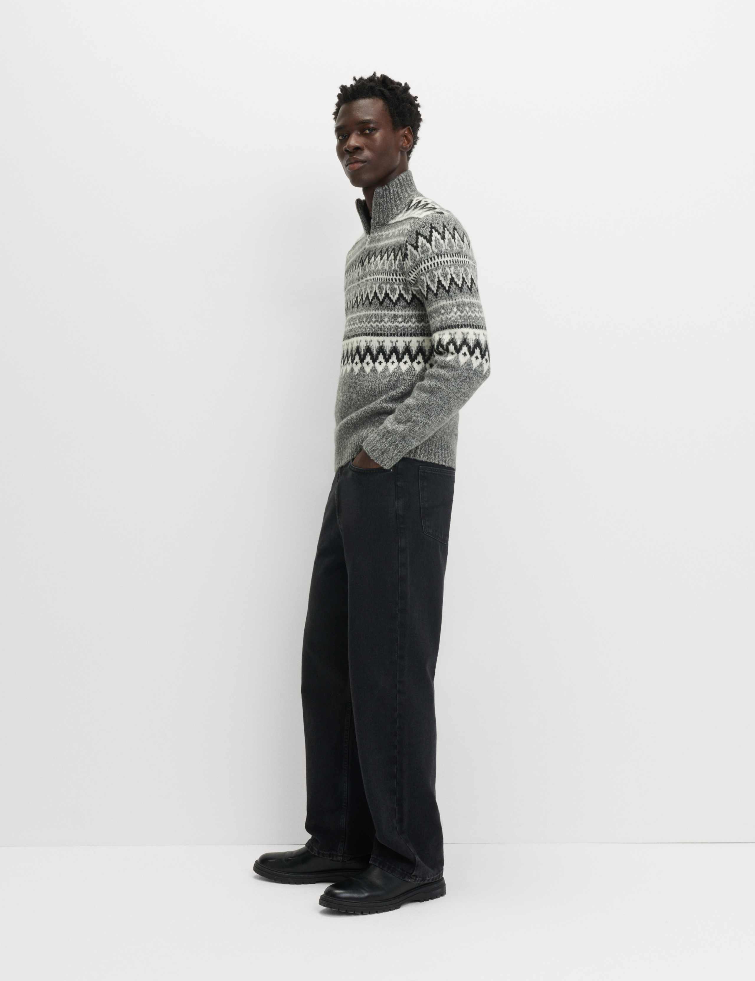 Fair Isle Half Zip Jumper with Wool 6 of 6