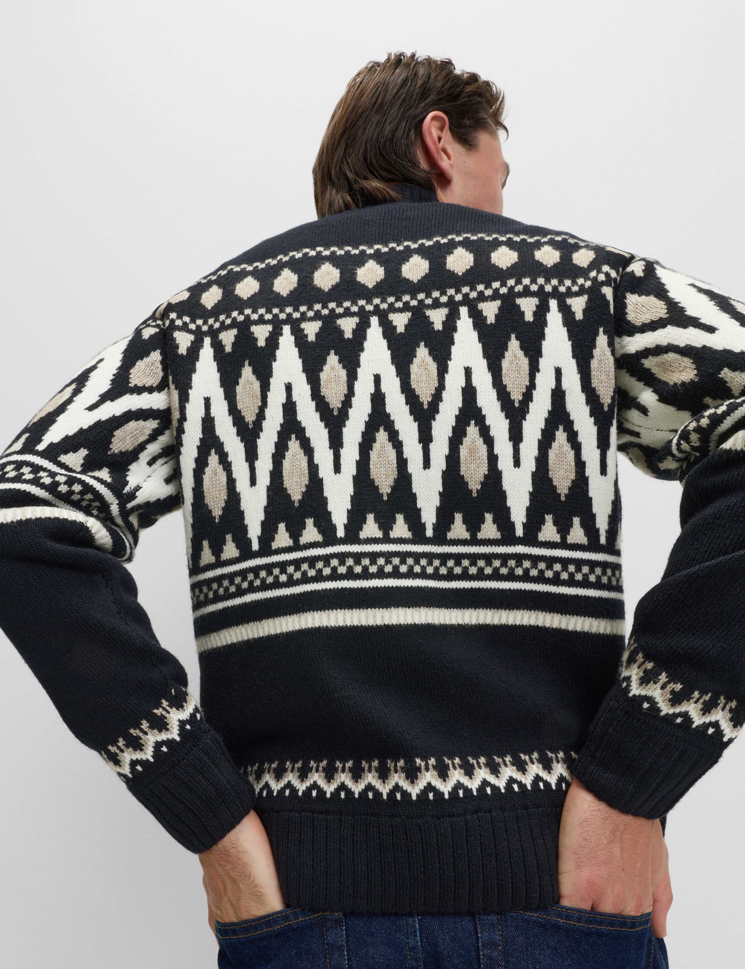 Fair Isle Funnel Neck Knitted Jacket with Wool 4 of 6