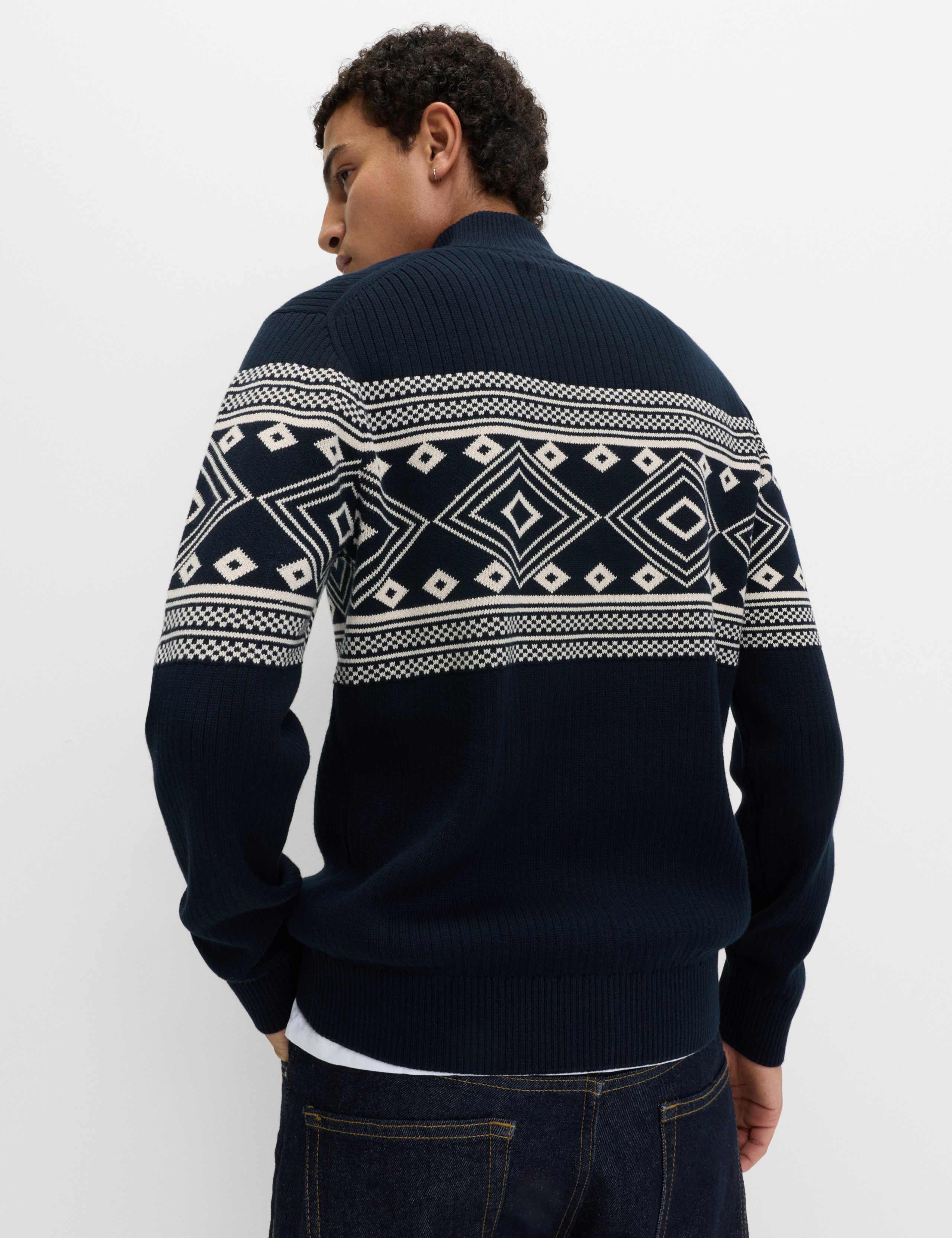 Pure Cotton Fair Isle Stag Half Zip Jumper 3 of 3